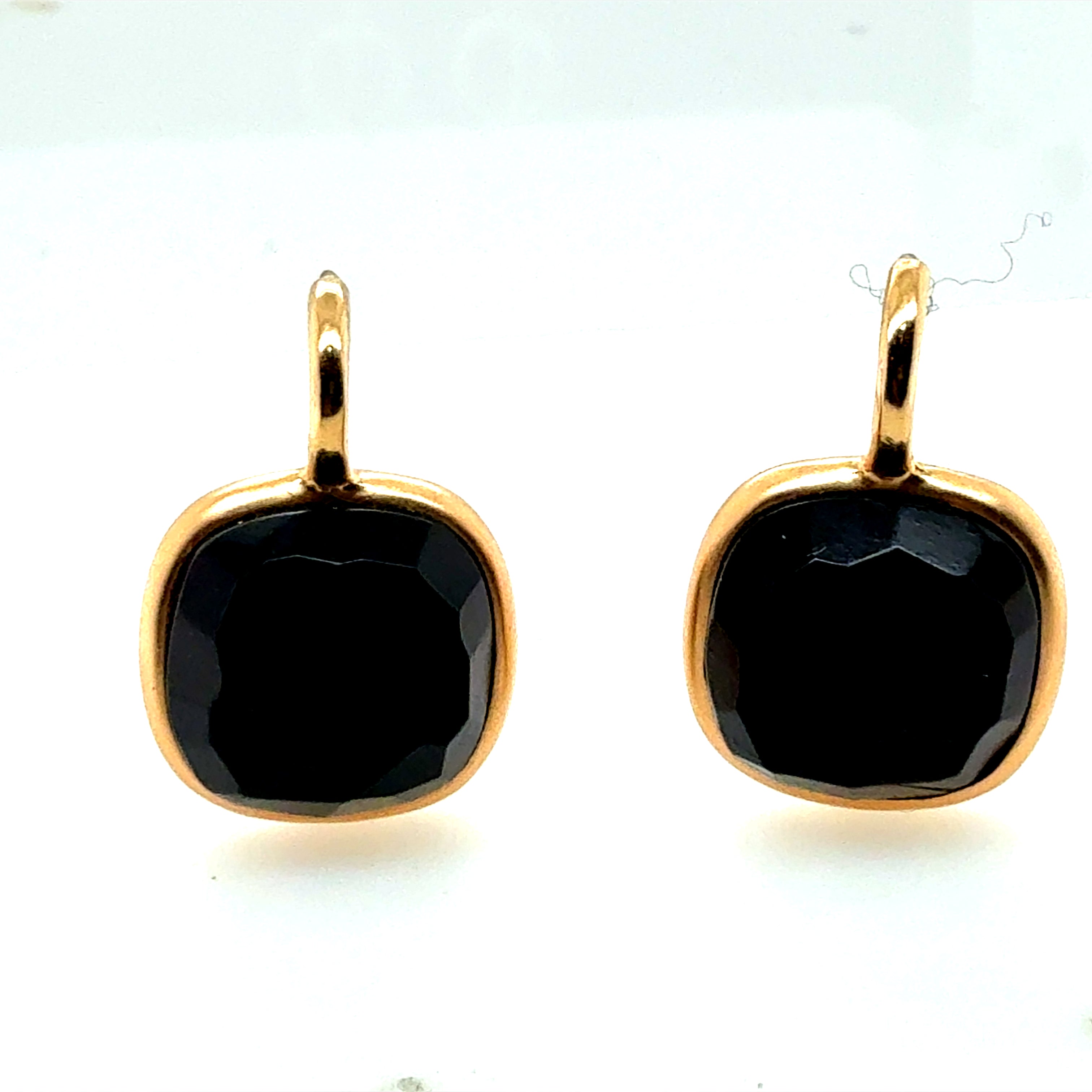 Modern Italian Gold Satin Finish Statement Onyx Earrings, Made in Italy