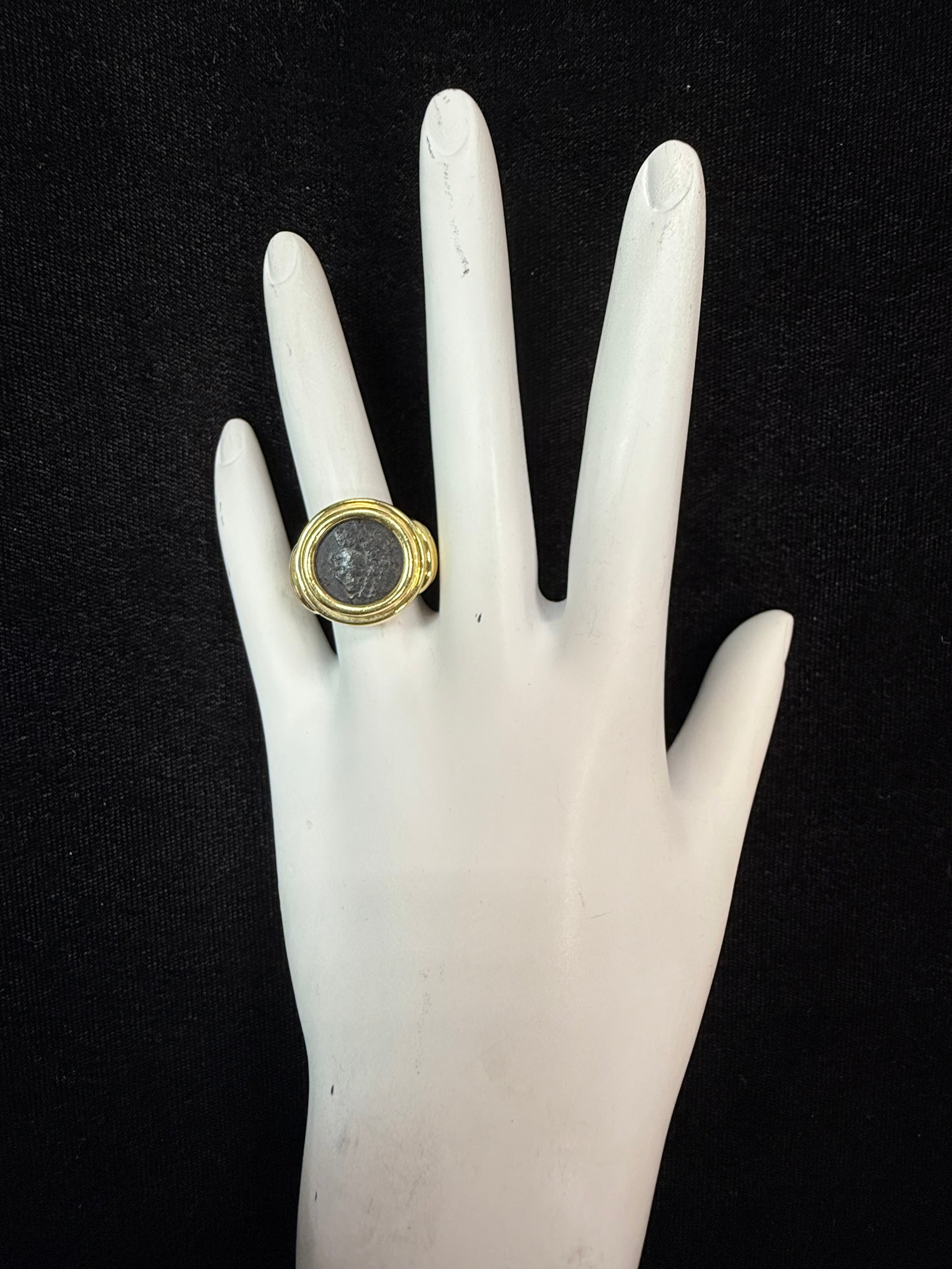 Retro Gold Ancient Roman Coin Theodosius Made in Italy Statement Ring
