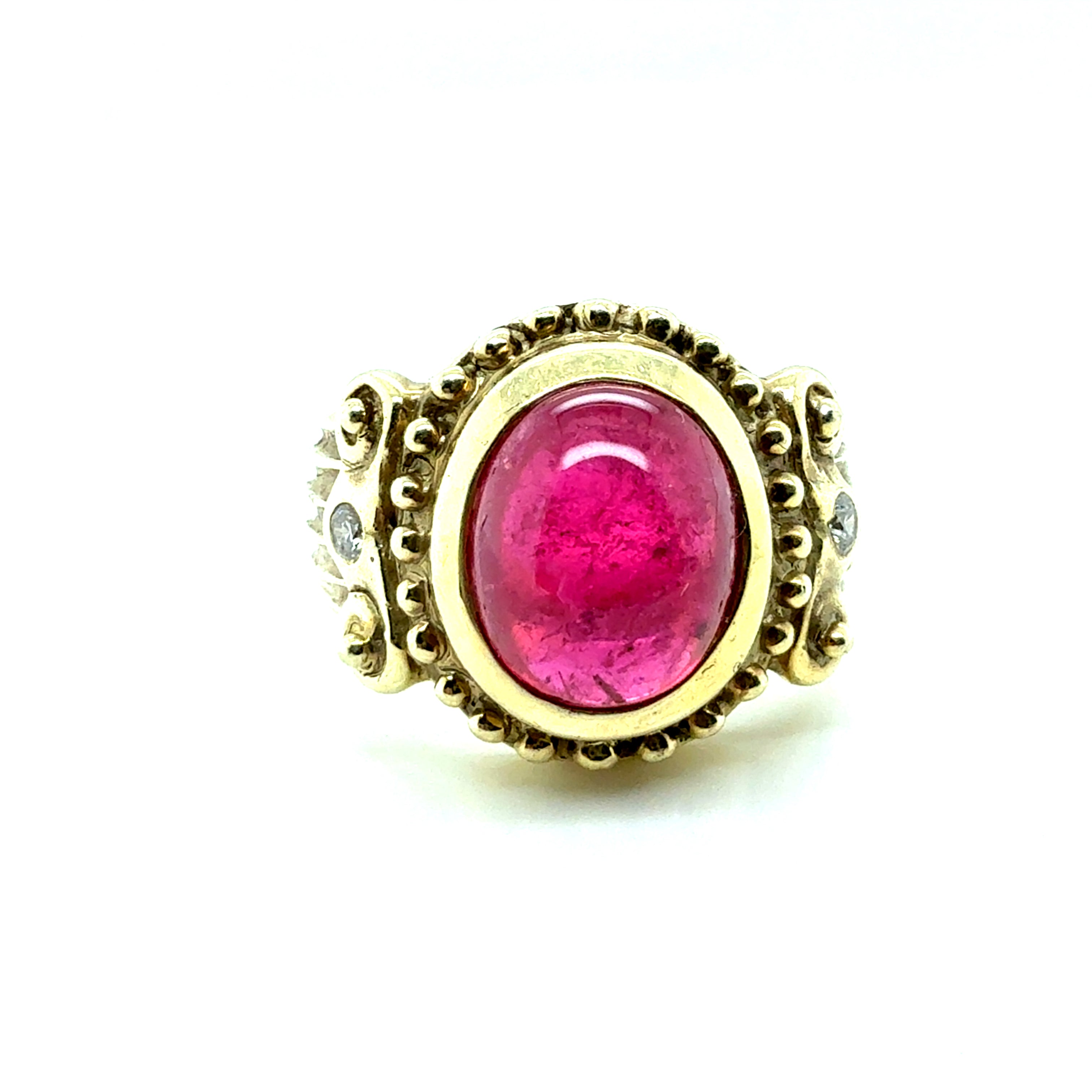 Retro Gold 1.35 Carat Natural Pink Tourmaline & Diamond Statement Ring