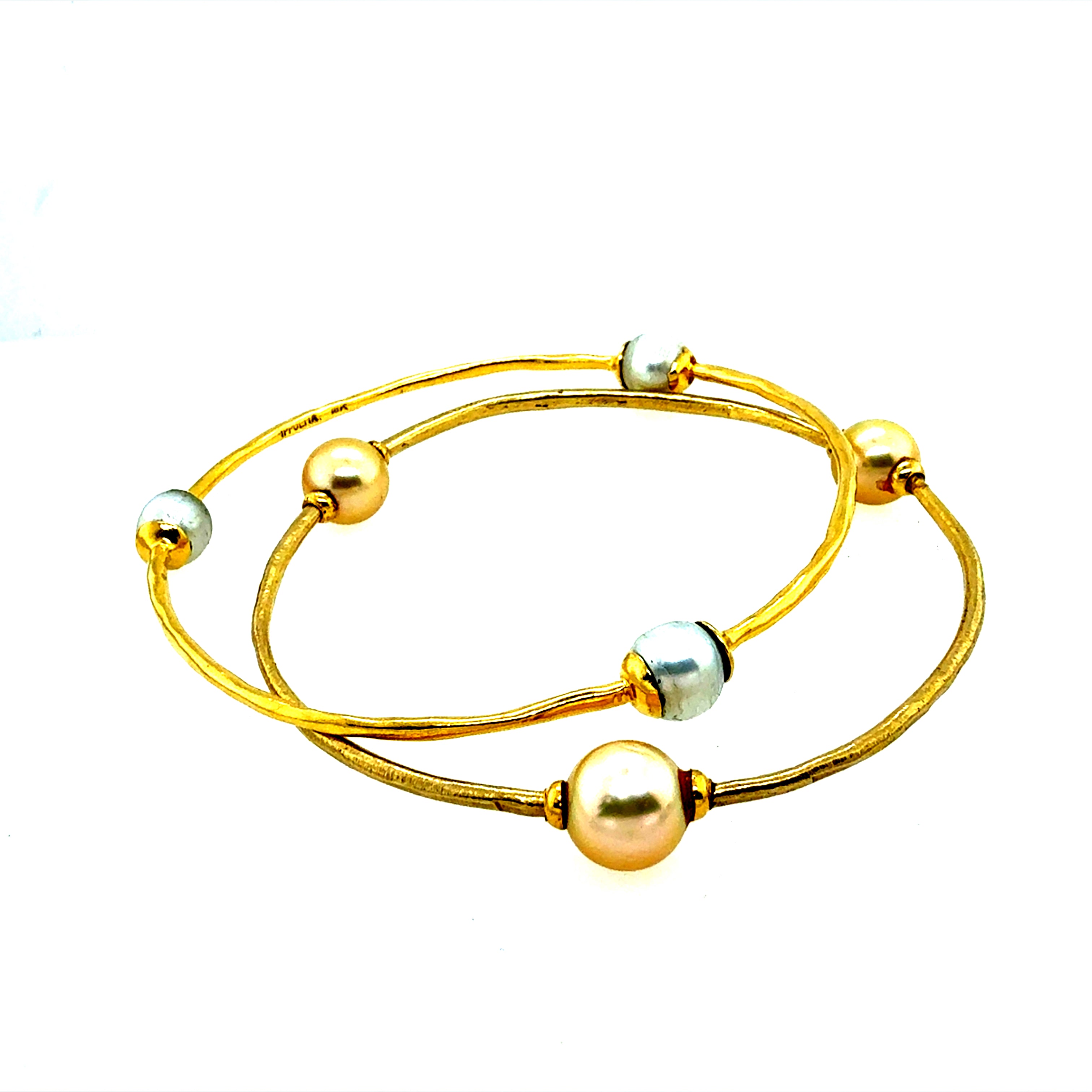 Retro Ippolita Yellow Gold South Sea Pearl Bangle Bracelet Made in Italy