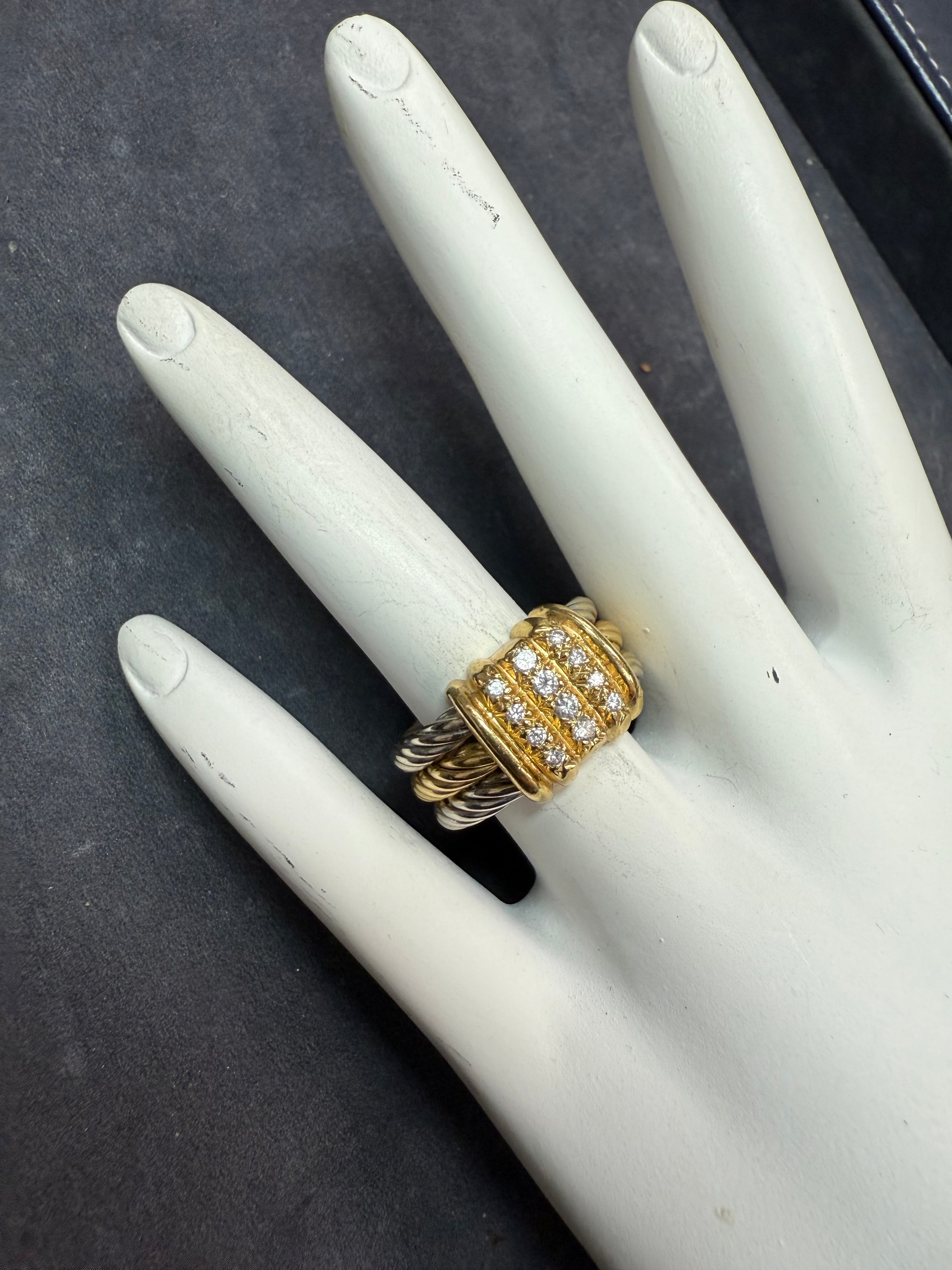 Modern Two-Tone Gold Natural Diamond Cable Stack Statement Ring by CHARRIOL