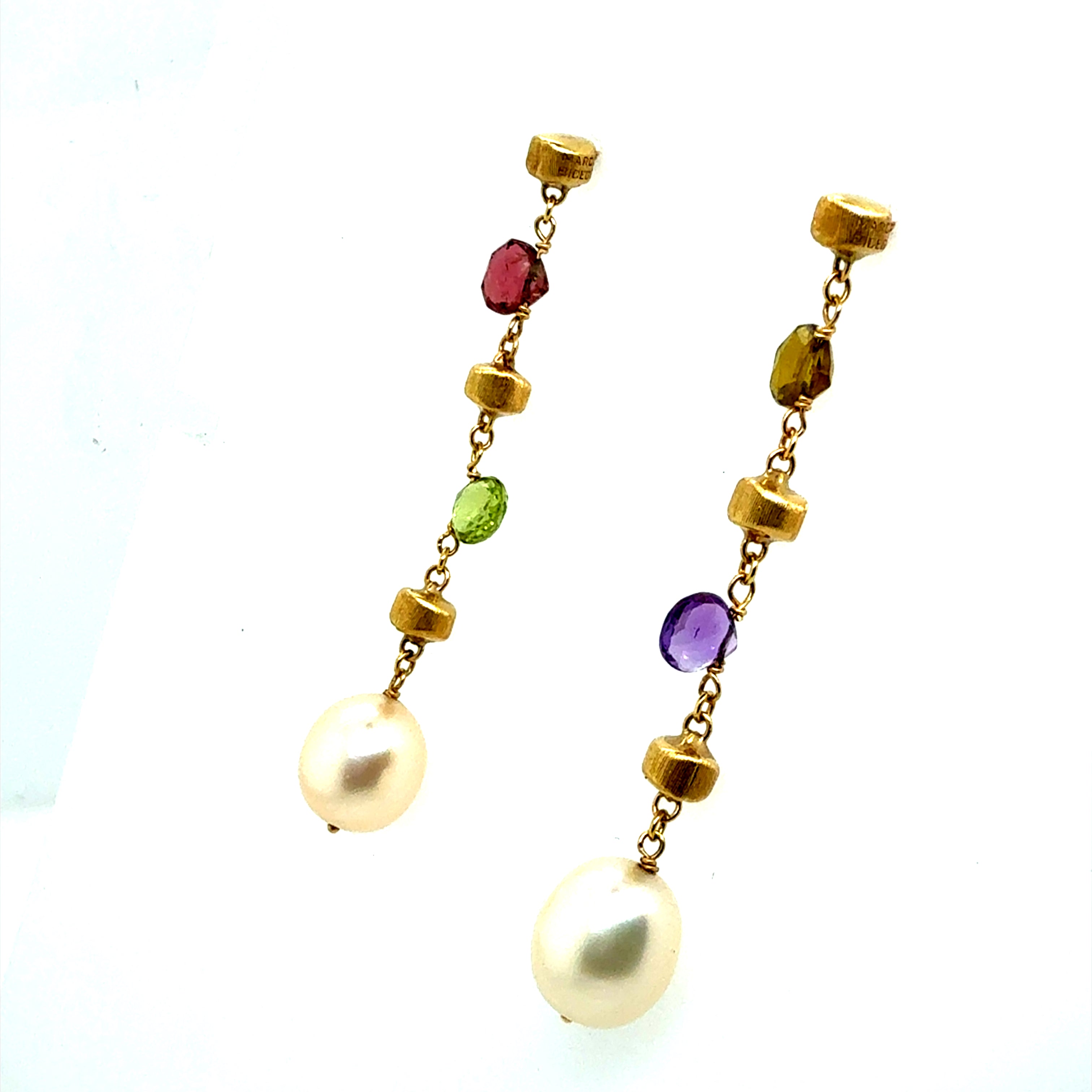 Modern Gold Multicolor Pearl Drop Earrings by Marco Bicego, Made in Italy