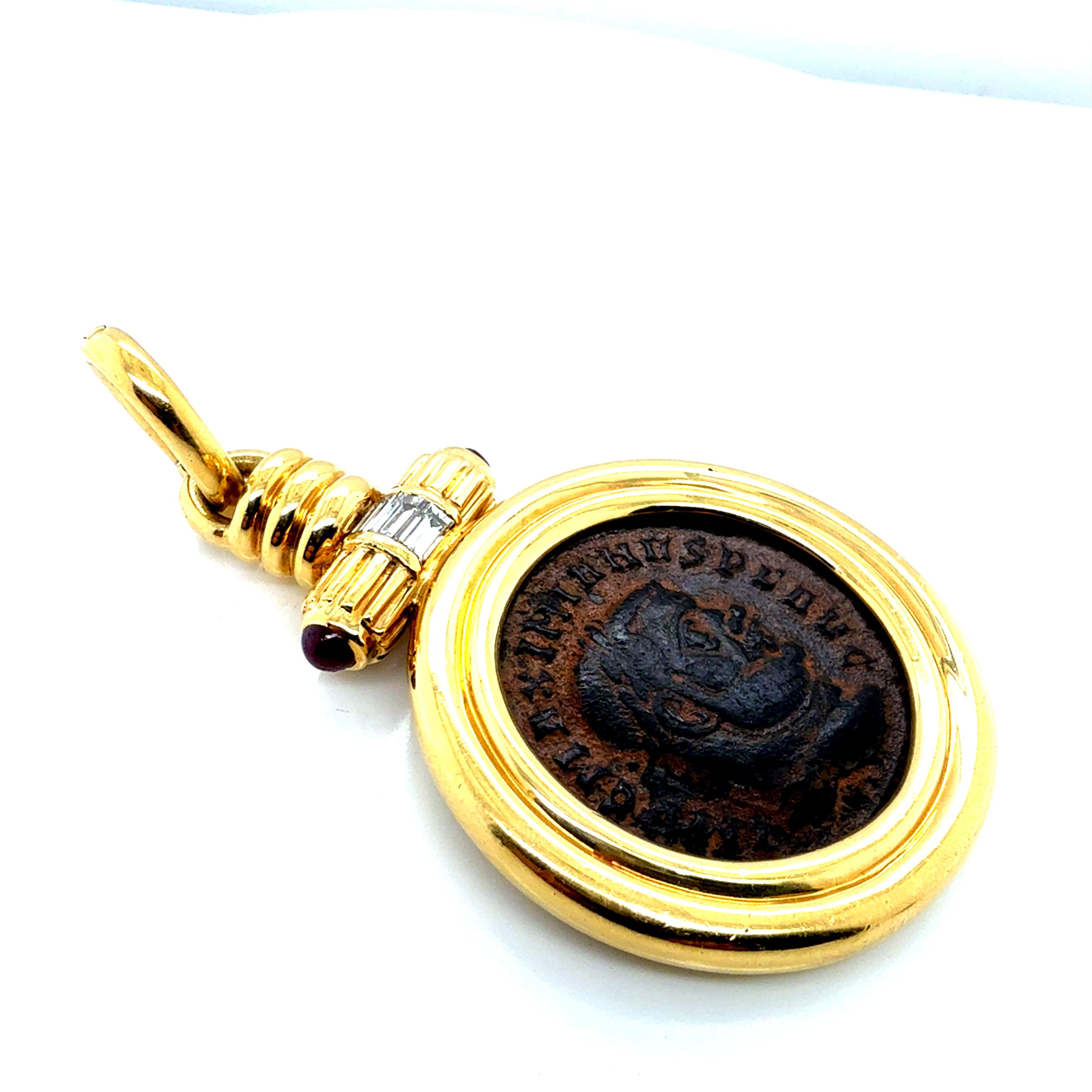 Retro Gold Medallion Pendant Roman Constantine Coin & Natural Diamonds