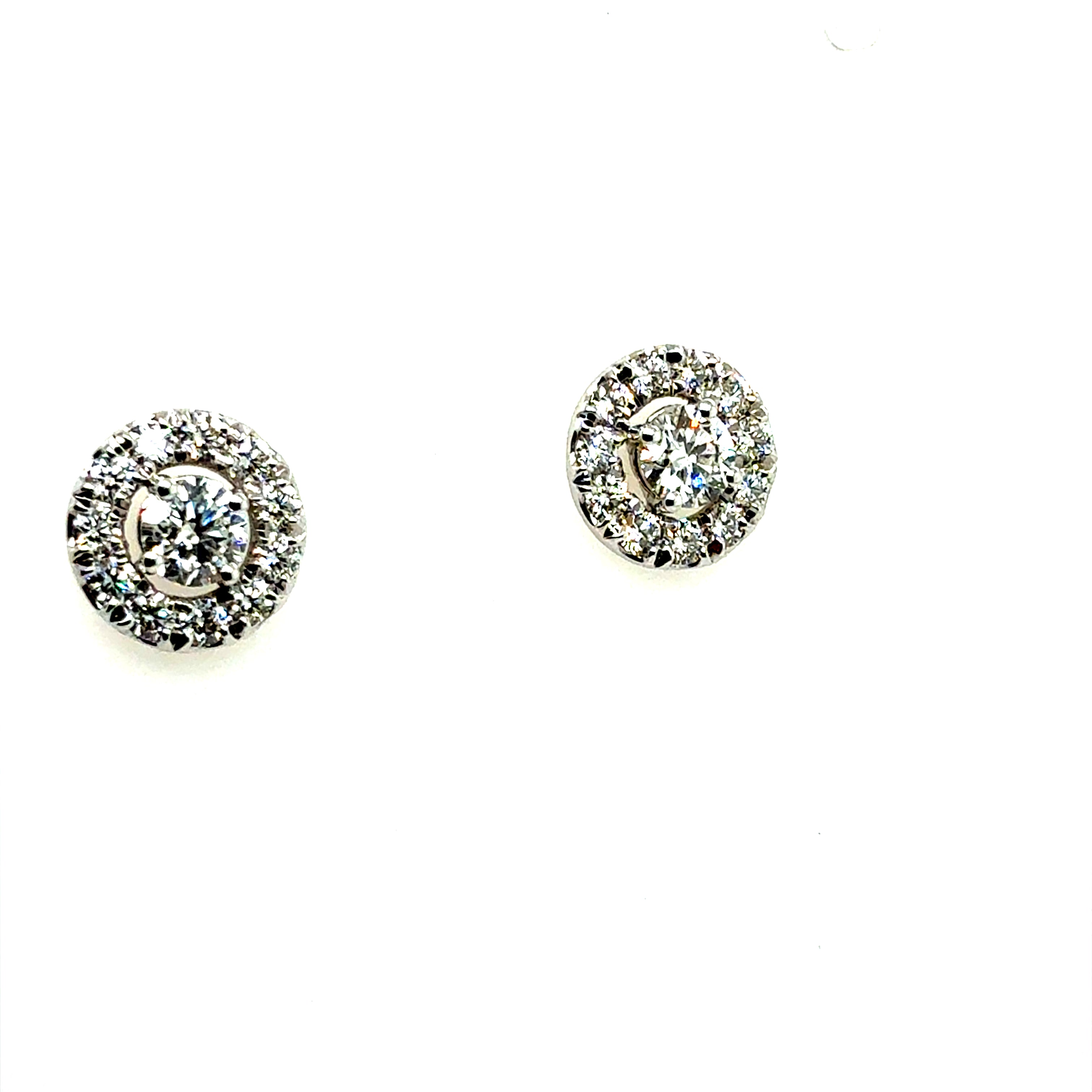 Modern White Gold 2 Carat Natural Colorless Diamond Halo Earrings