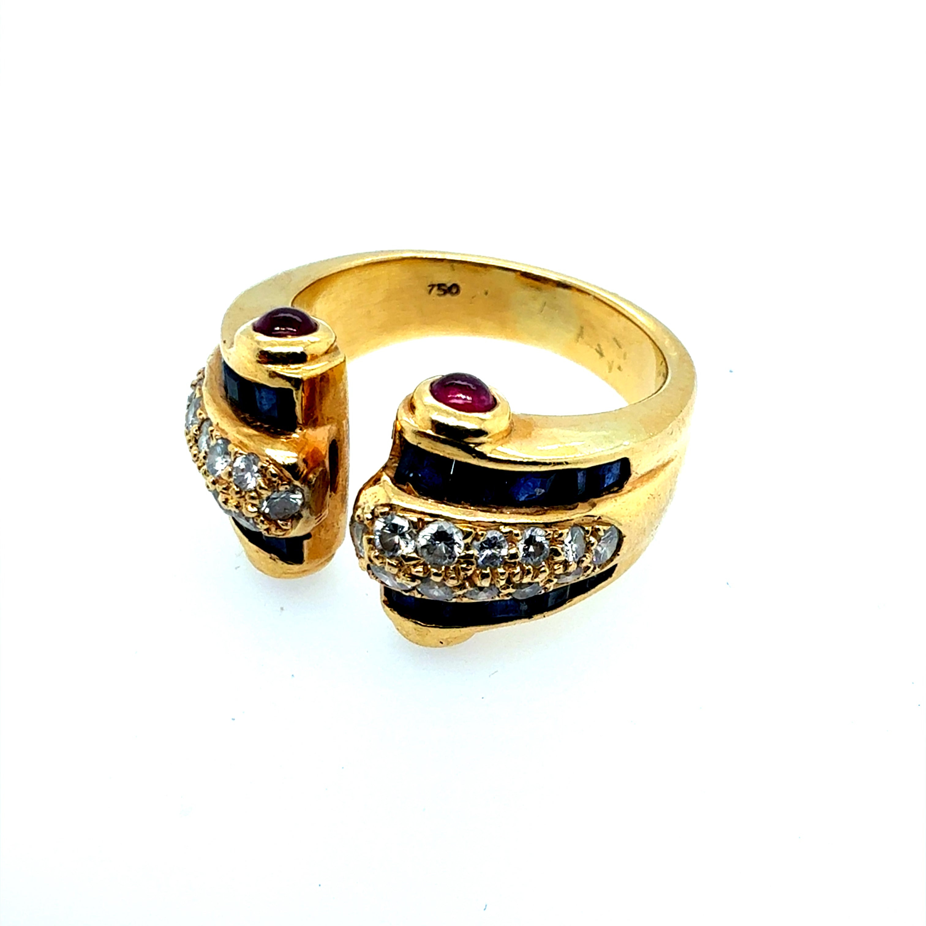 Retro Gold 1.25 Carat Natural Diamond Ruby & Sapphire Ring Circa 1970