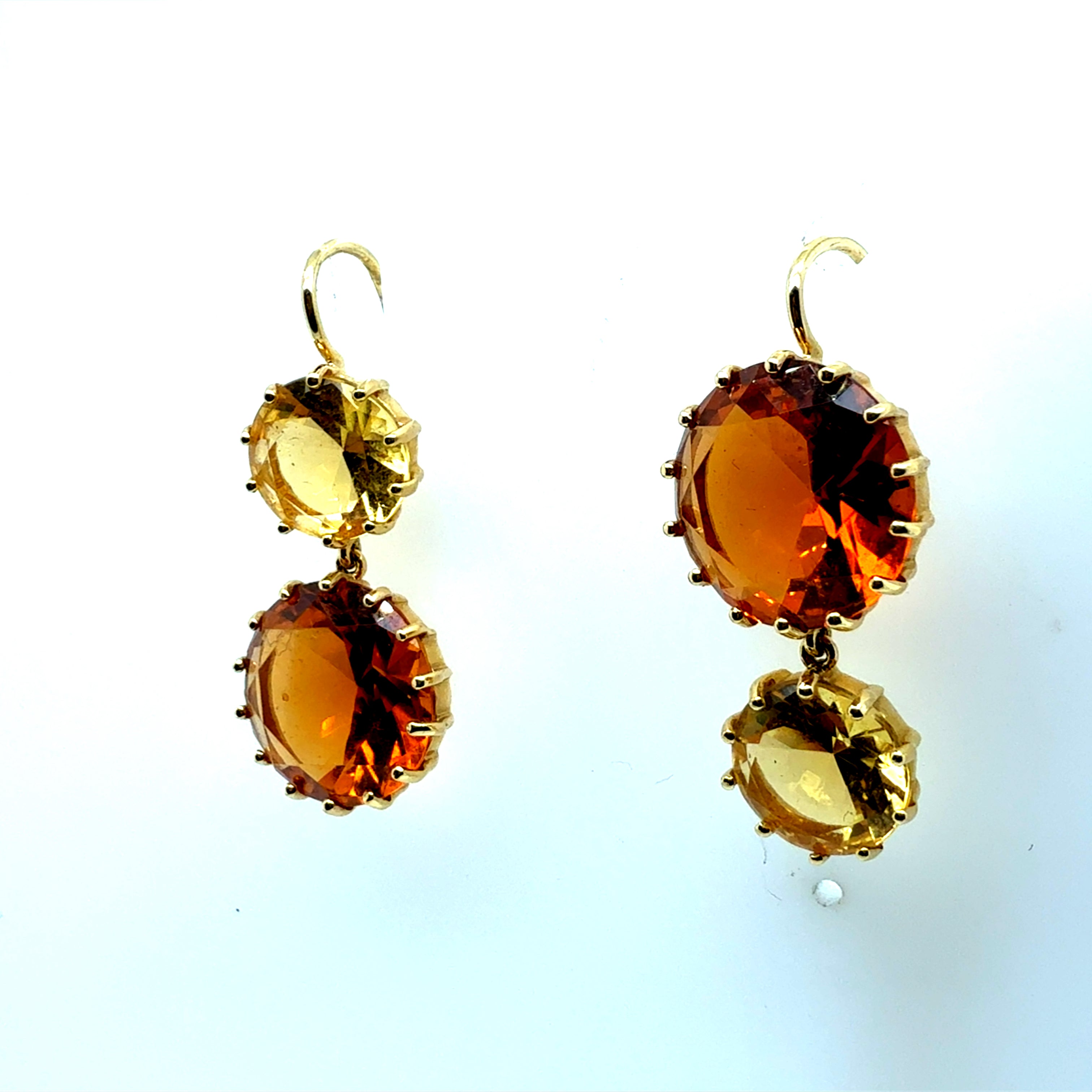 Retro Gold Citrine Drop Statement Earrings with Round Brilliant Two-Tone Gems