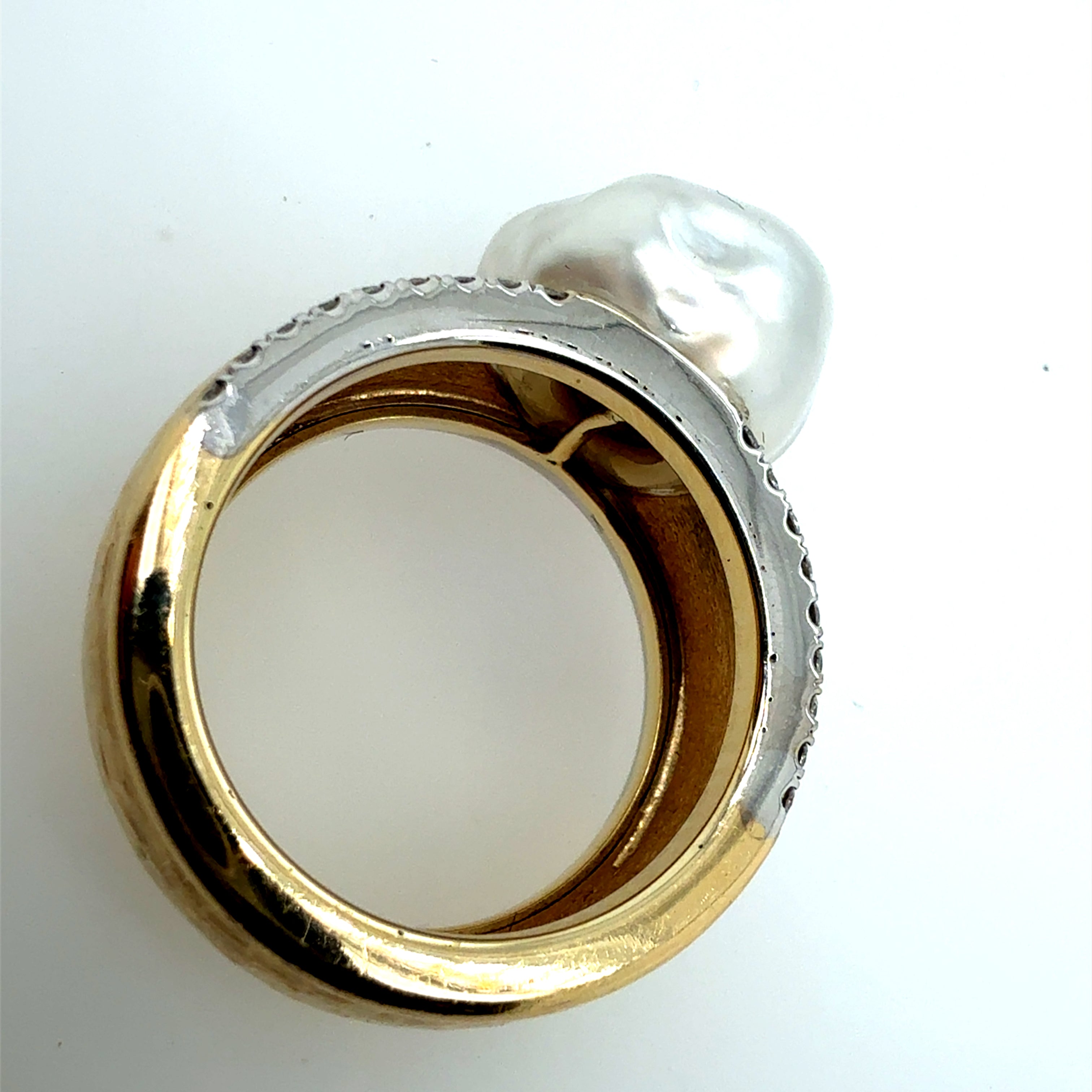Retro Two-Tone Gold Natural Diamond & South Sea Pearl Statement Ring Circa 1980s