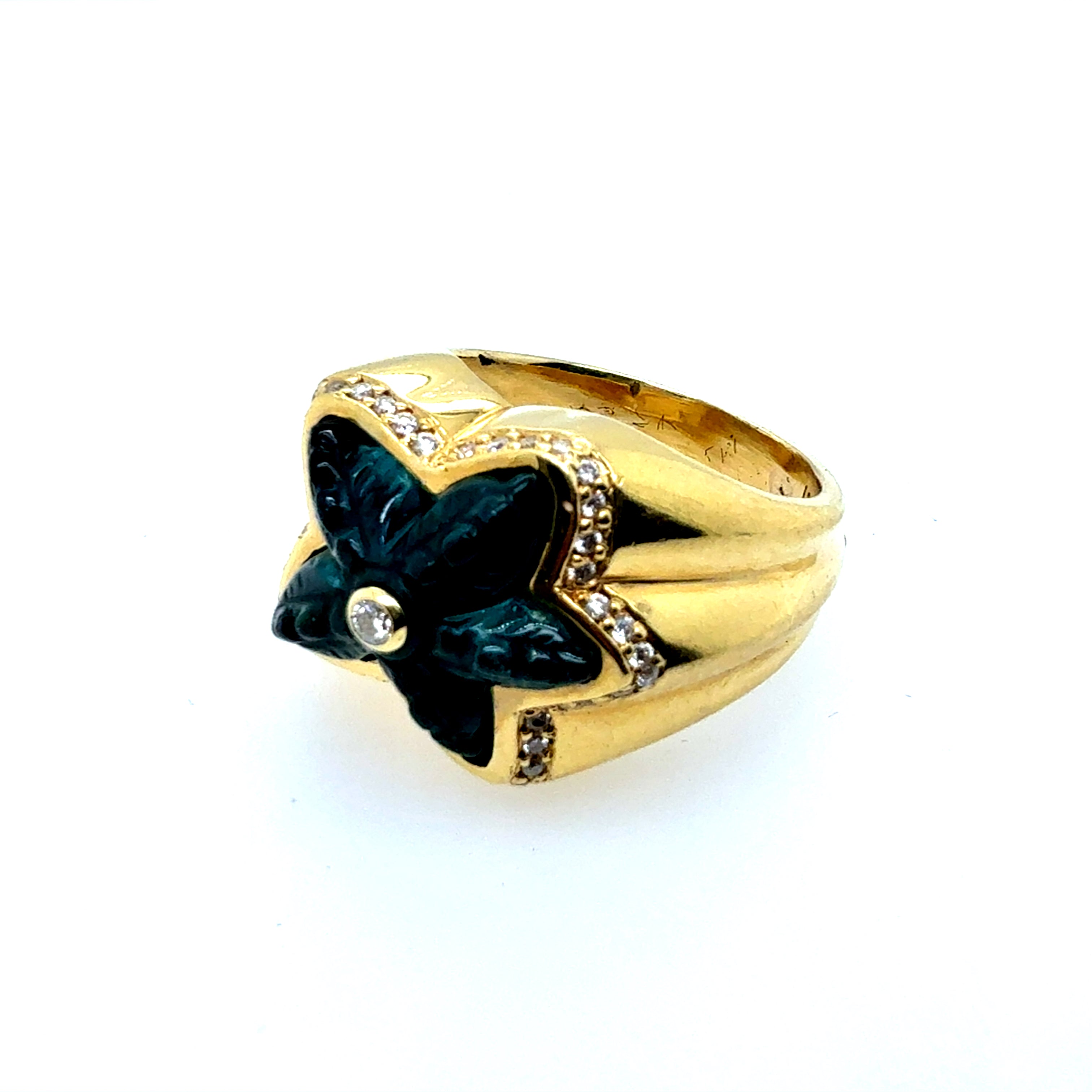 Retro Gold Natural Blue-Green Tourmaline & Diamond Starfish Ring Circa 1980