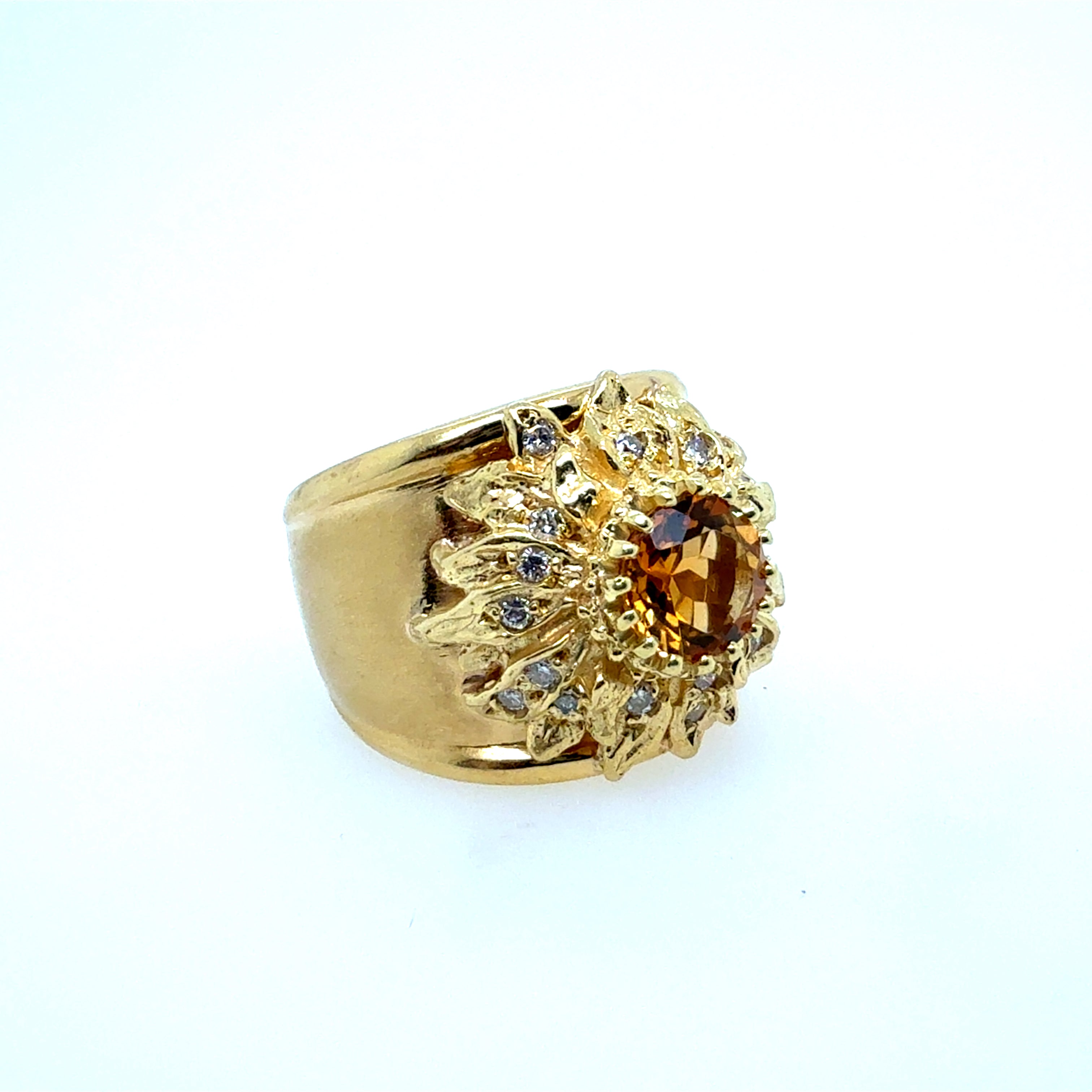 Retro Gold Natural Diamond and Citrine Cocktail Ring