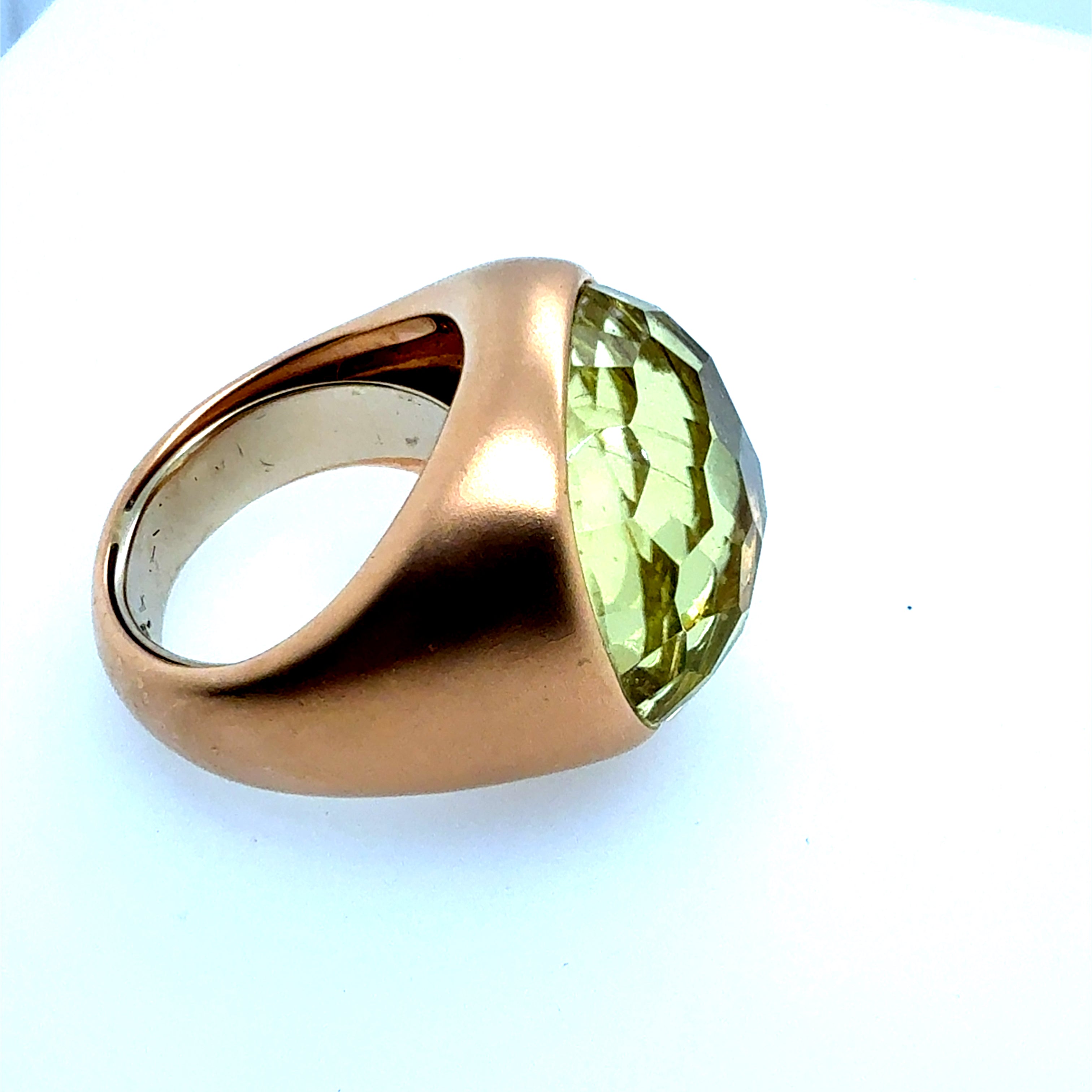 Modern Italian Rose Gold Satin Finish Rose Cut Greenish Quartz Statement Ring