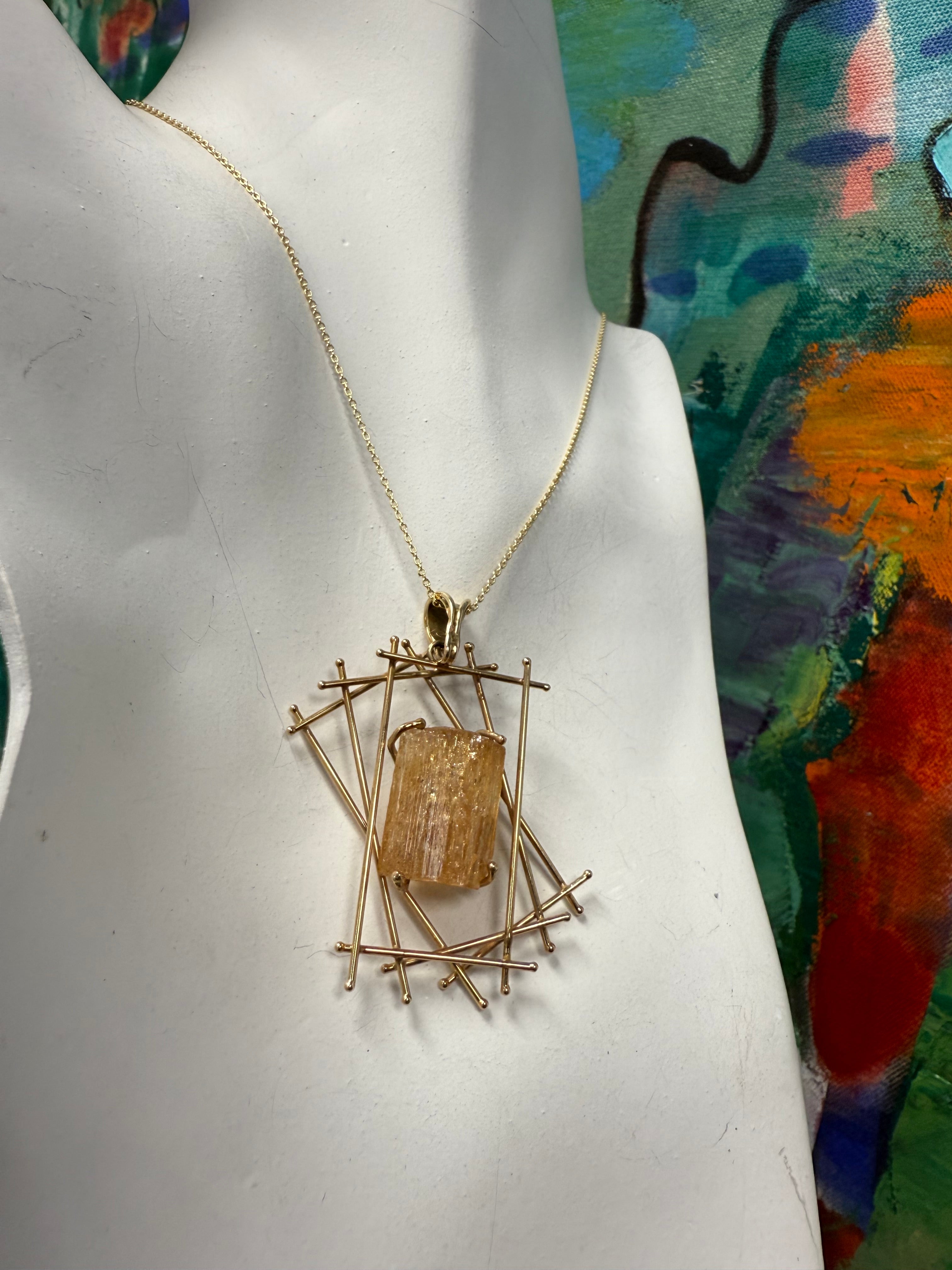 Retro Yellow Gold Natural Imperial Topaz Statement Pendant Circa 1975