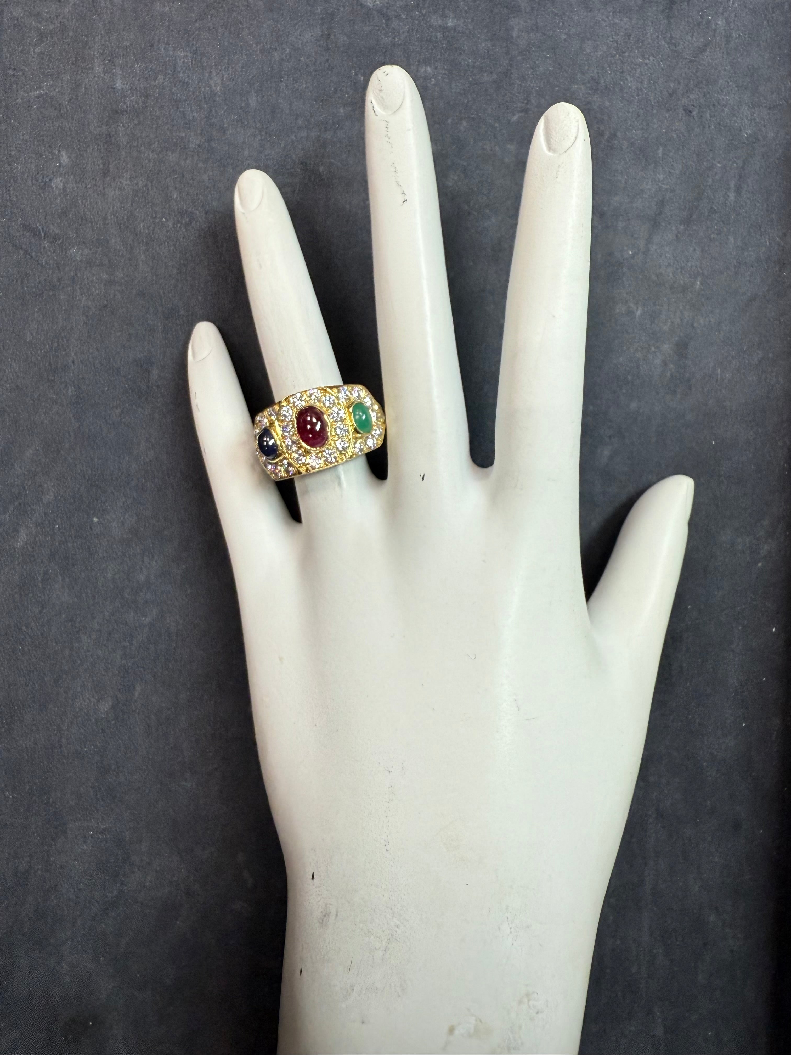 Retro Gold 3.25 Carat Natural Diamond Multicolor Cab Statement Ring Circa 1980