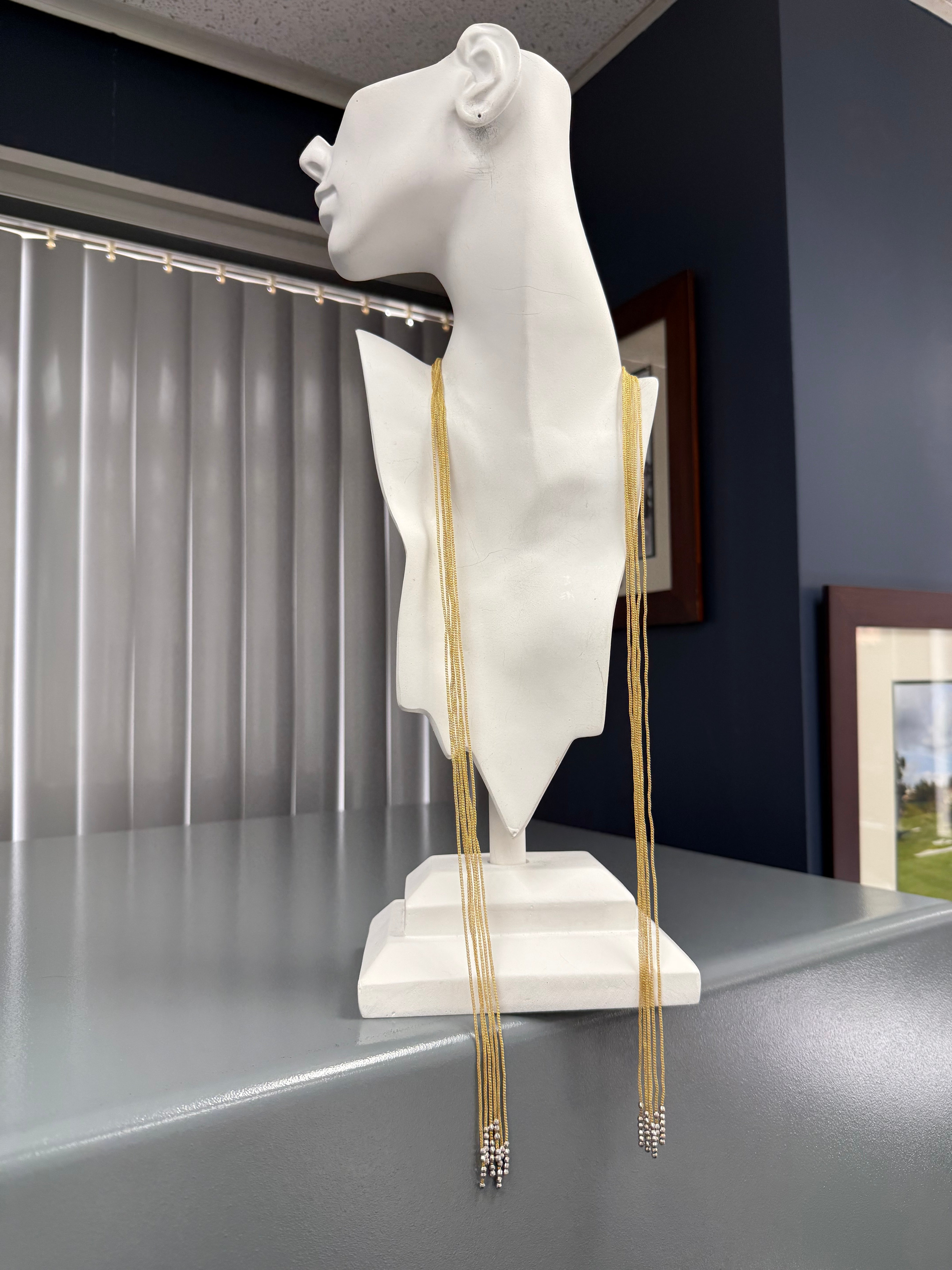 Retro Yellow Gold Six-Strand Woven 36 Inch Chain Necklace Circa 1980