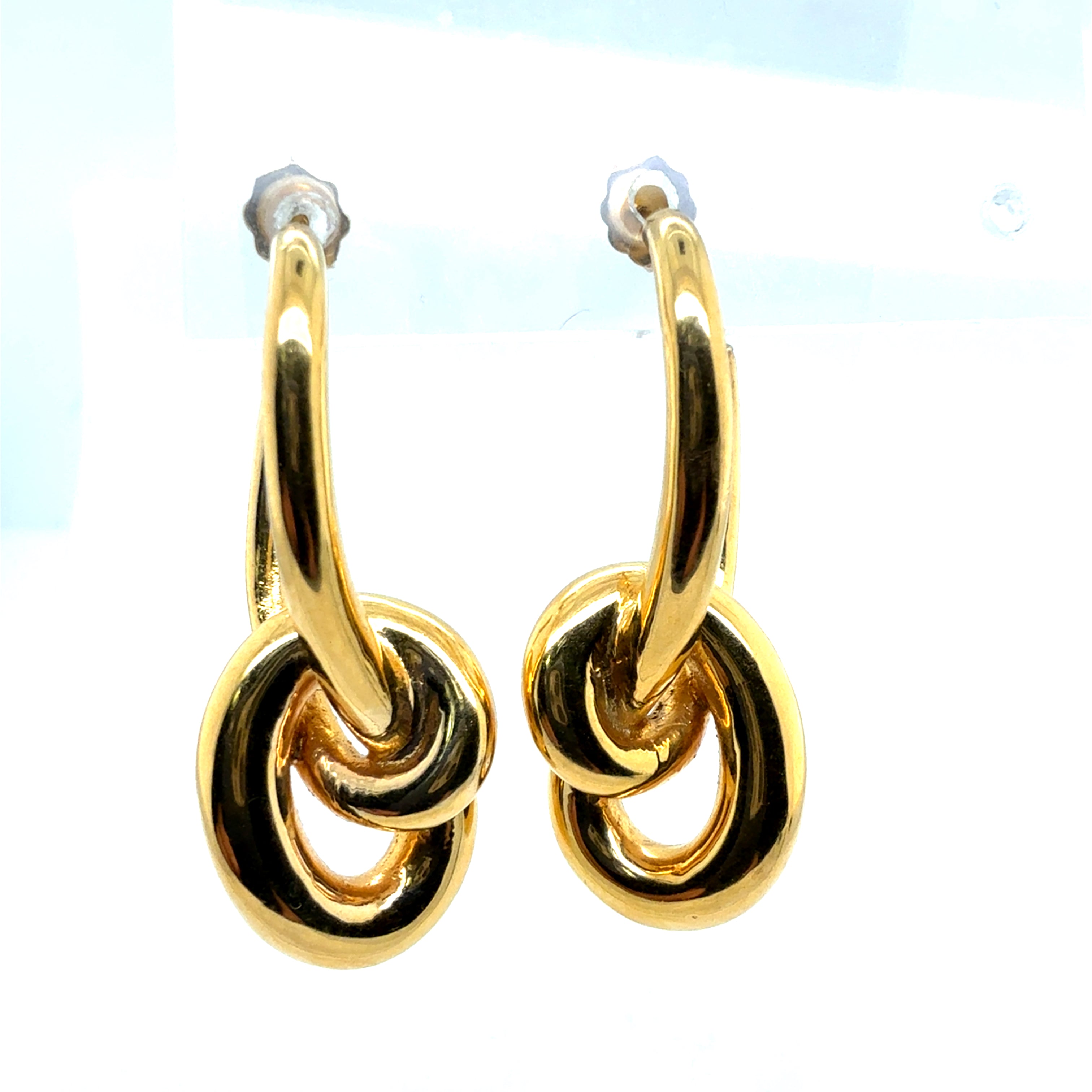 Retro 14K Yellow Gold Tubular Twist Drop Earrings
