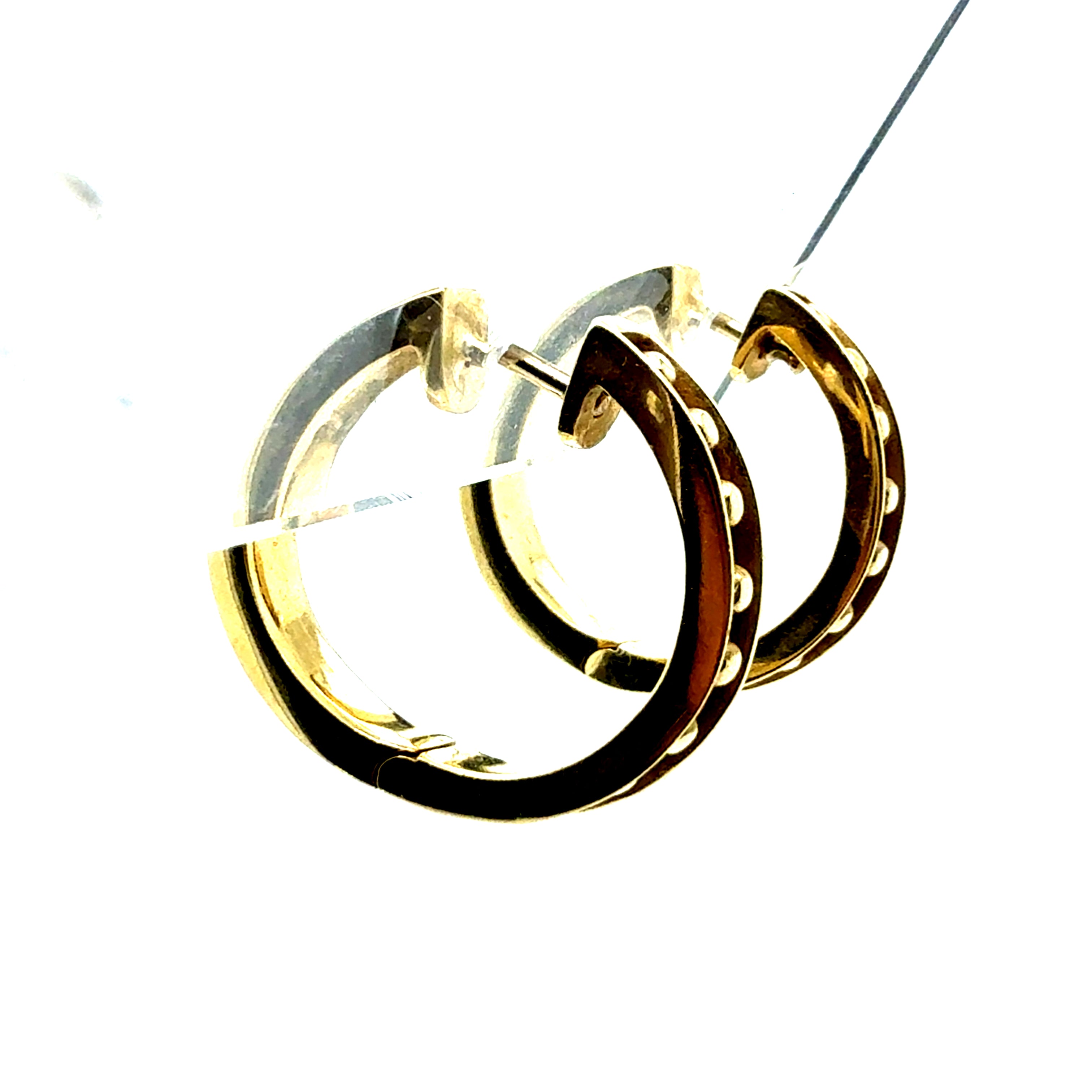 Retro Yellow Gold Beaded Hoop Earrings – 20 mm Diameter