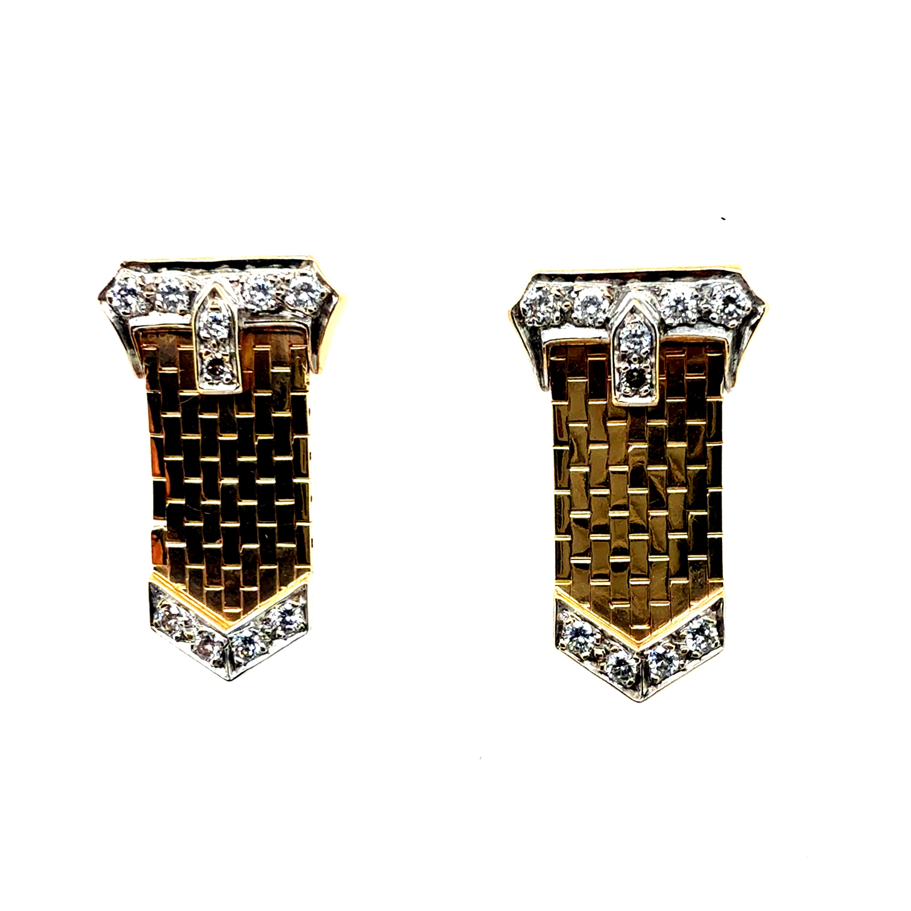 Retro Gold 0.60 Carat Natural Diamond Buckle Earrings Circa 1980