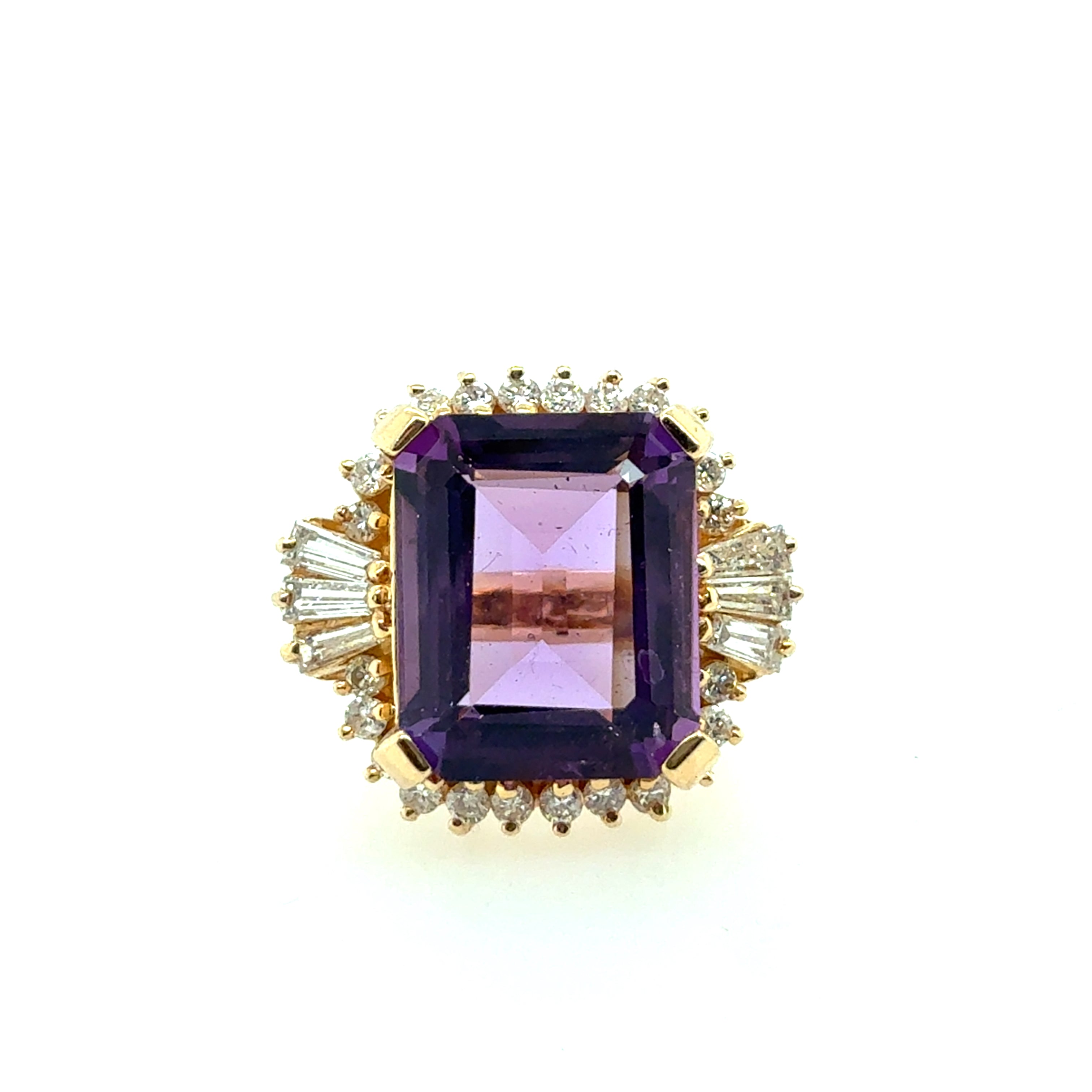Retro Yellow Gold 10 Carat Amethyst & Natural Diamond Ballerina Ring Circa 1970