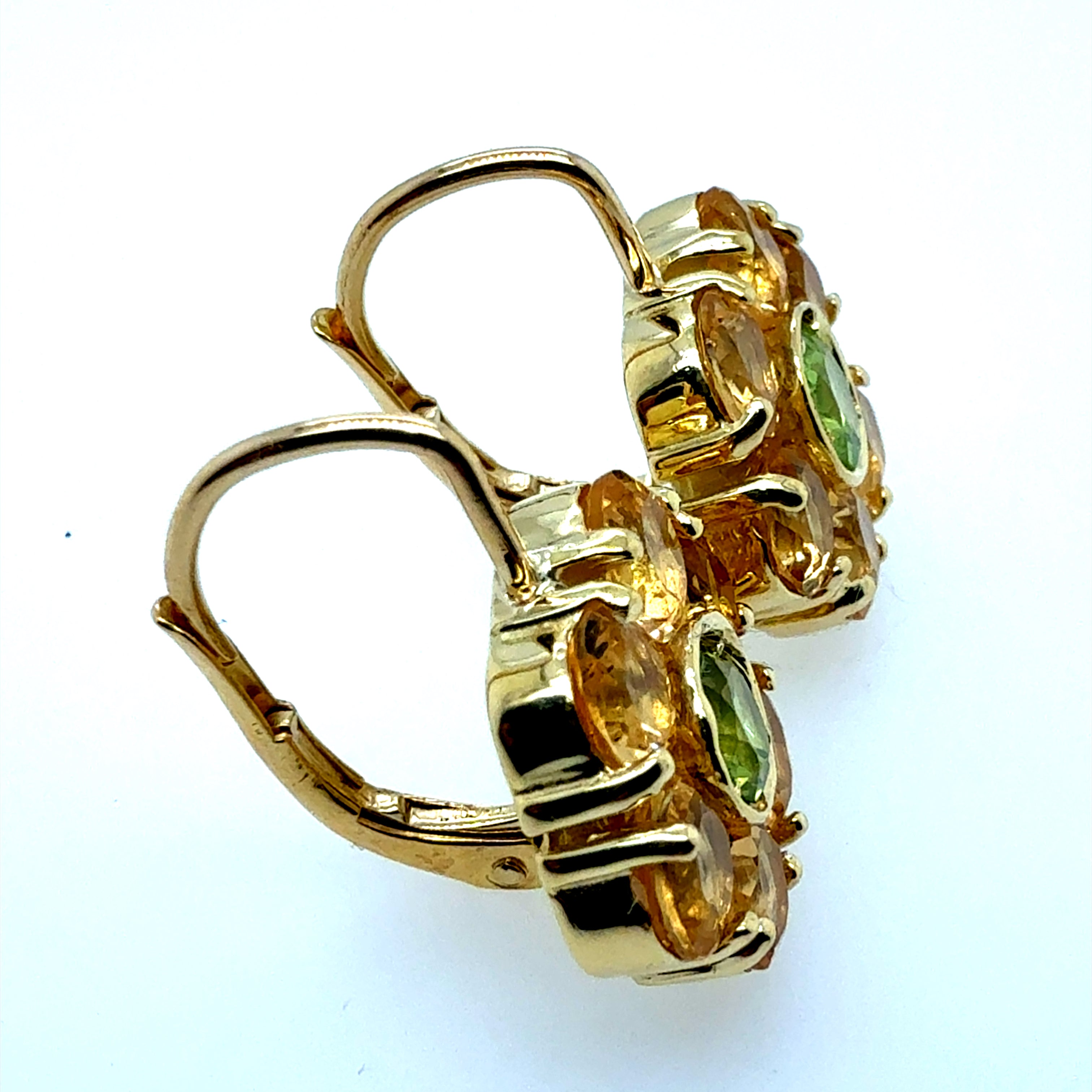 Modern Yellow Gold Green Peridot and Citrine Quartz Statement Earrings