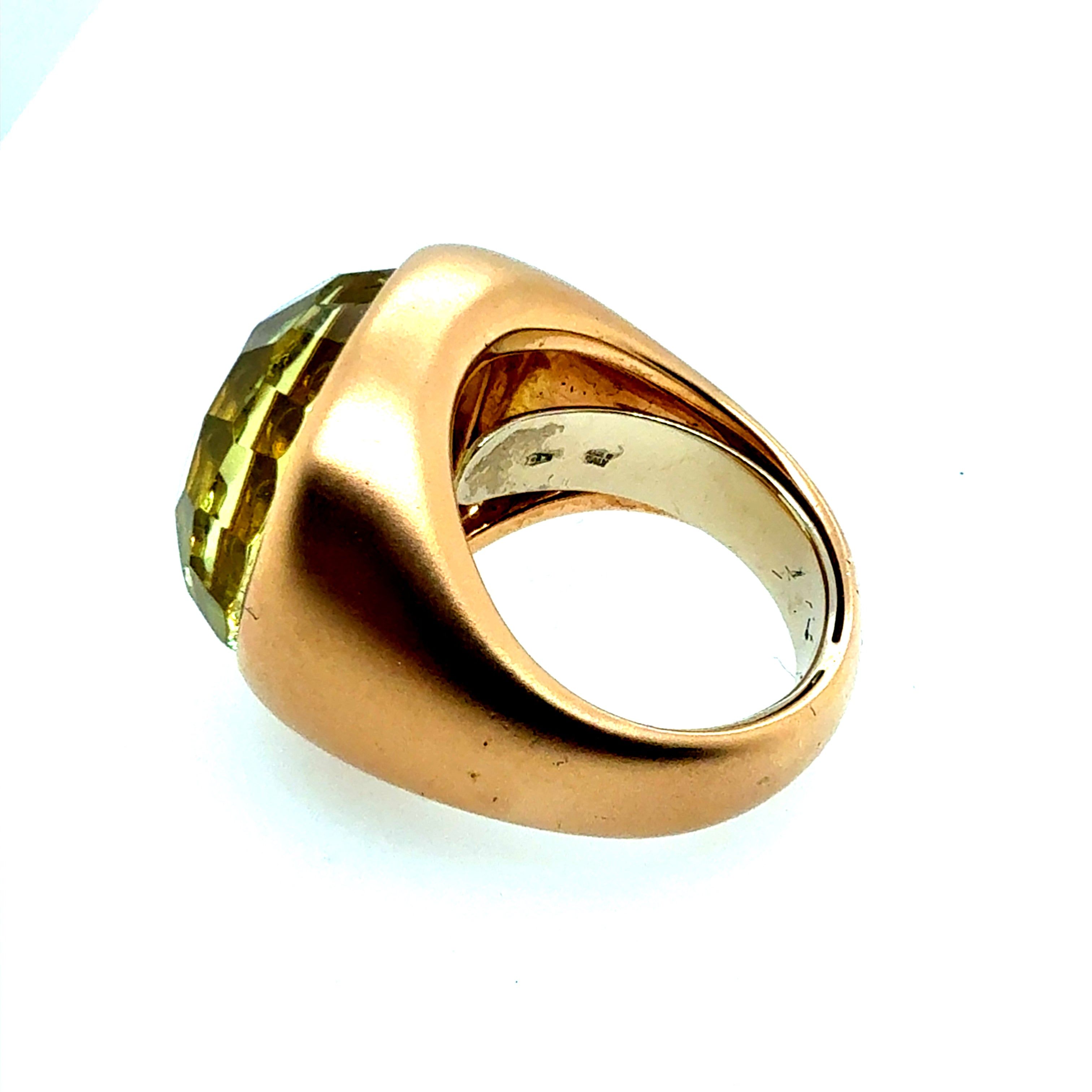 Modern Italian Rose Gold Satin Finish Rose Cut Greenish Quartz Statement Ring