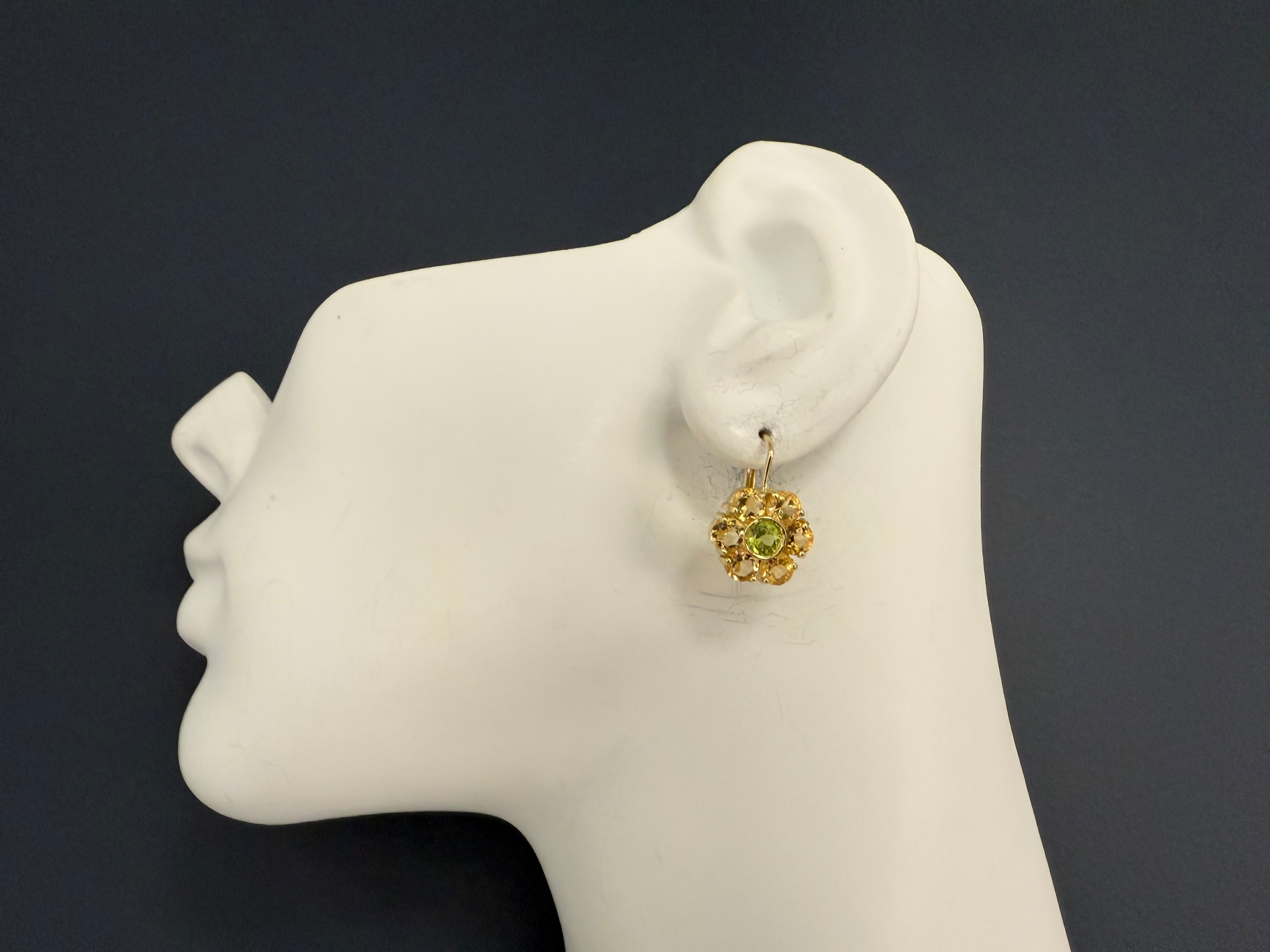 Modern Yellow Gold Green Peridot and Citrine Quartz Statement Earrings