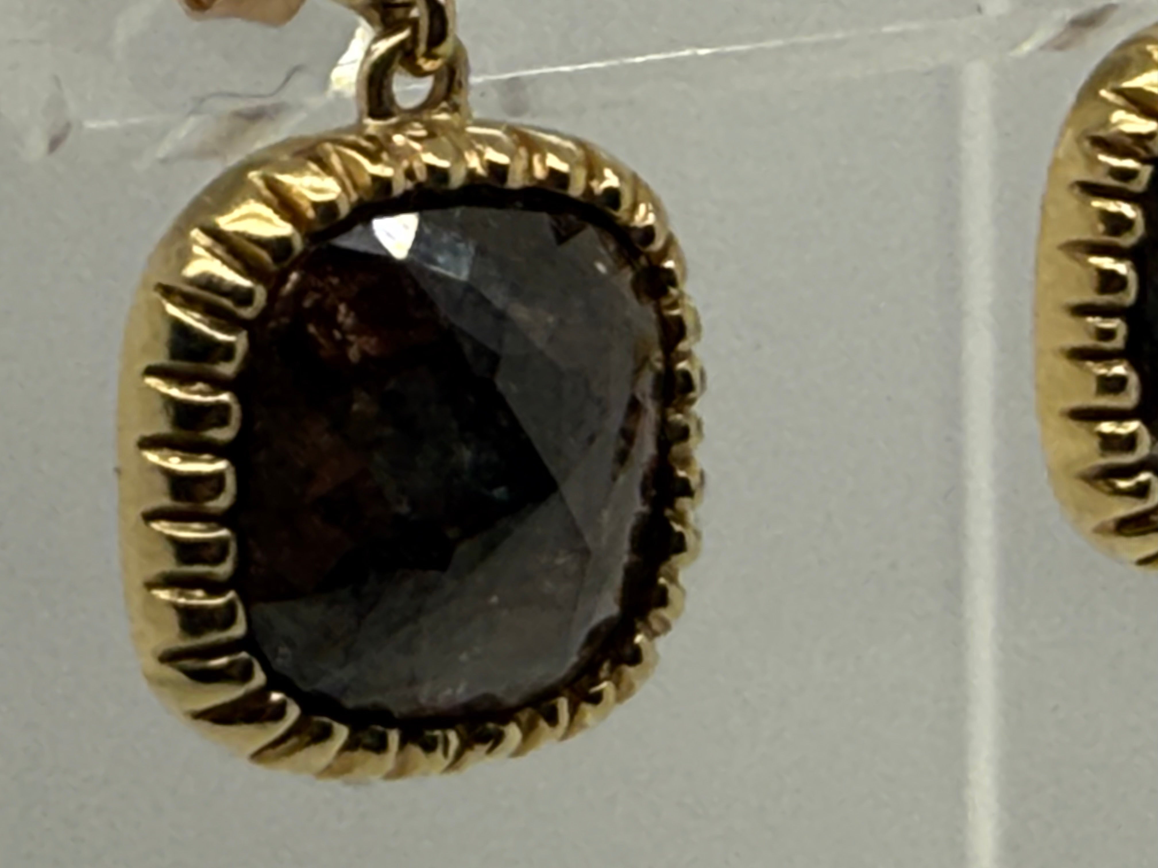 Retro Gold Champagne Brown Rose Cut Natural Diamond Drop Earrings Circa 1980