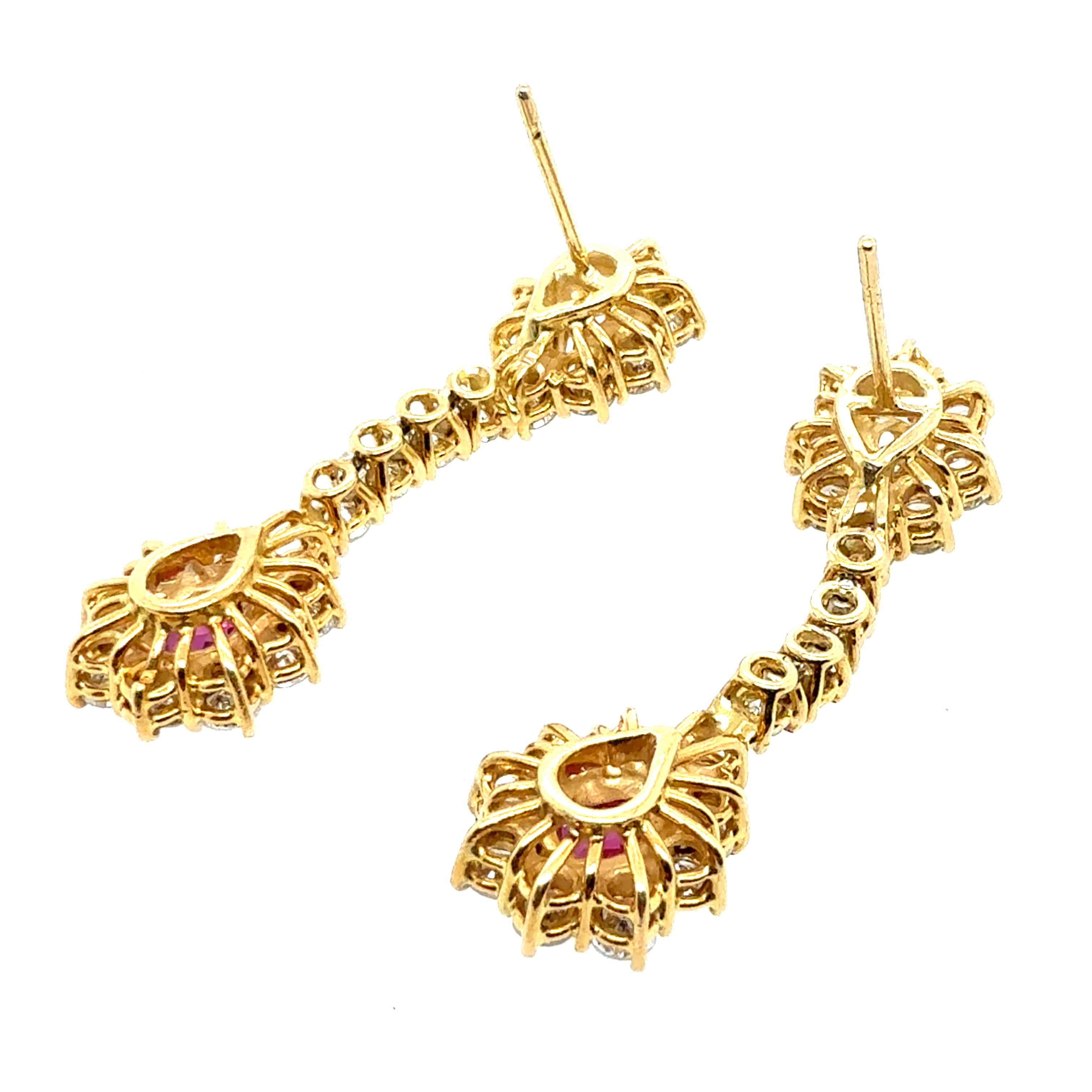 Retro Gold 4.5 Carat Natural Diamond & Thai Ruby Drop Earrings Circa 1975