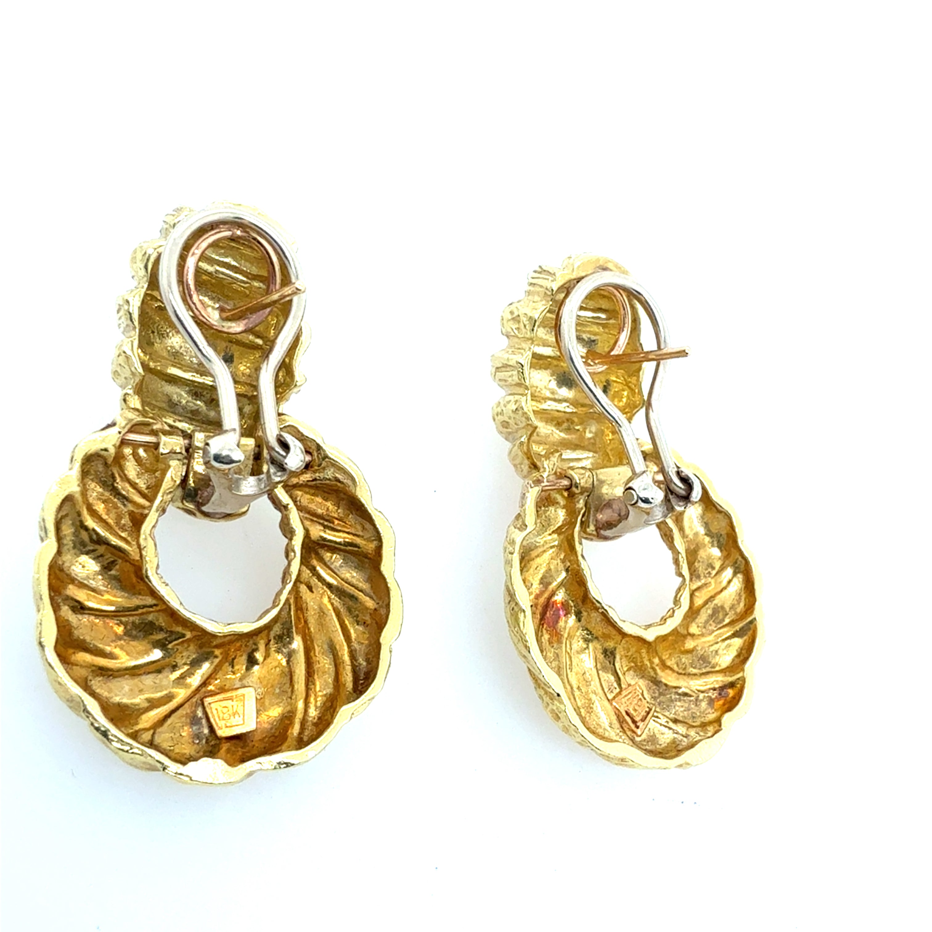 Retro 18K Yellow Gold Shrimp Style Statement Earrings Circa 1980