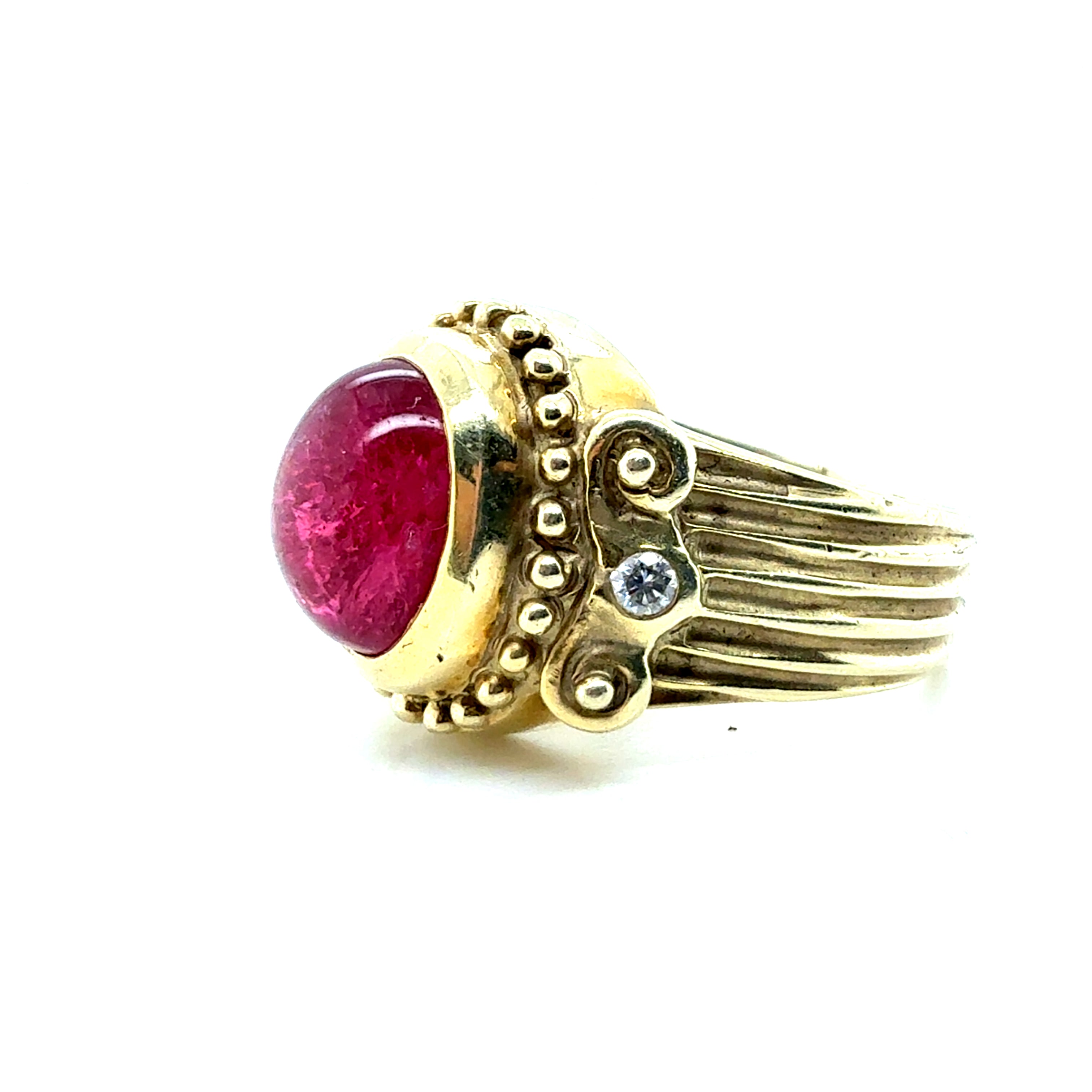 Retro Gold 1.35 Carat Natural Pink Tourmaline & Diamond Statement Ring