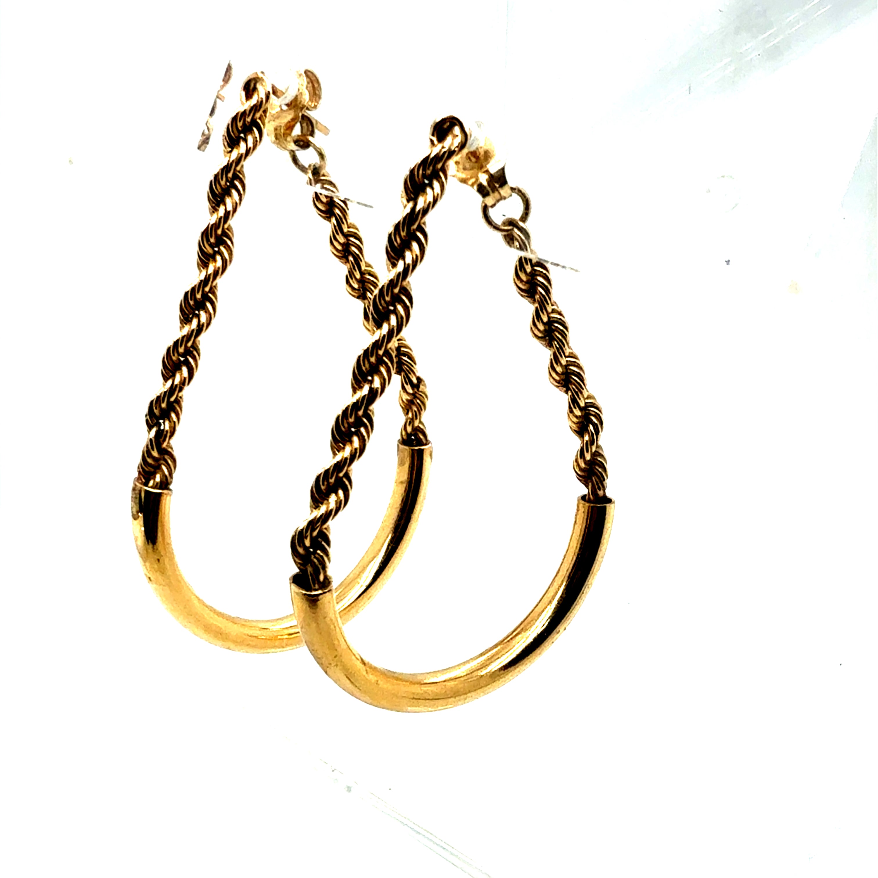 Retro Yellow Gold Rope Chain And Half Moon Hoop Earrings Circa 1980