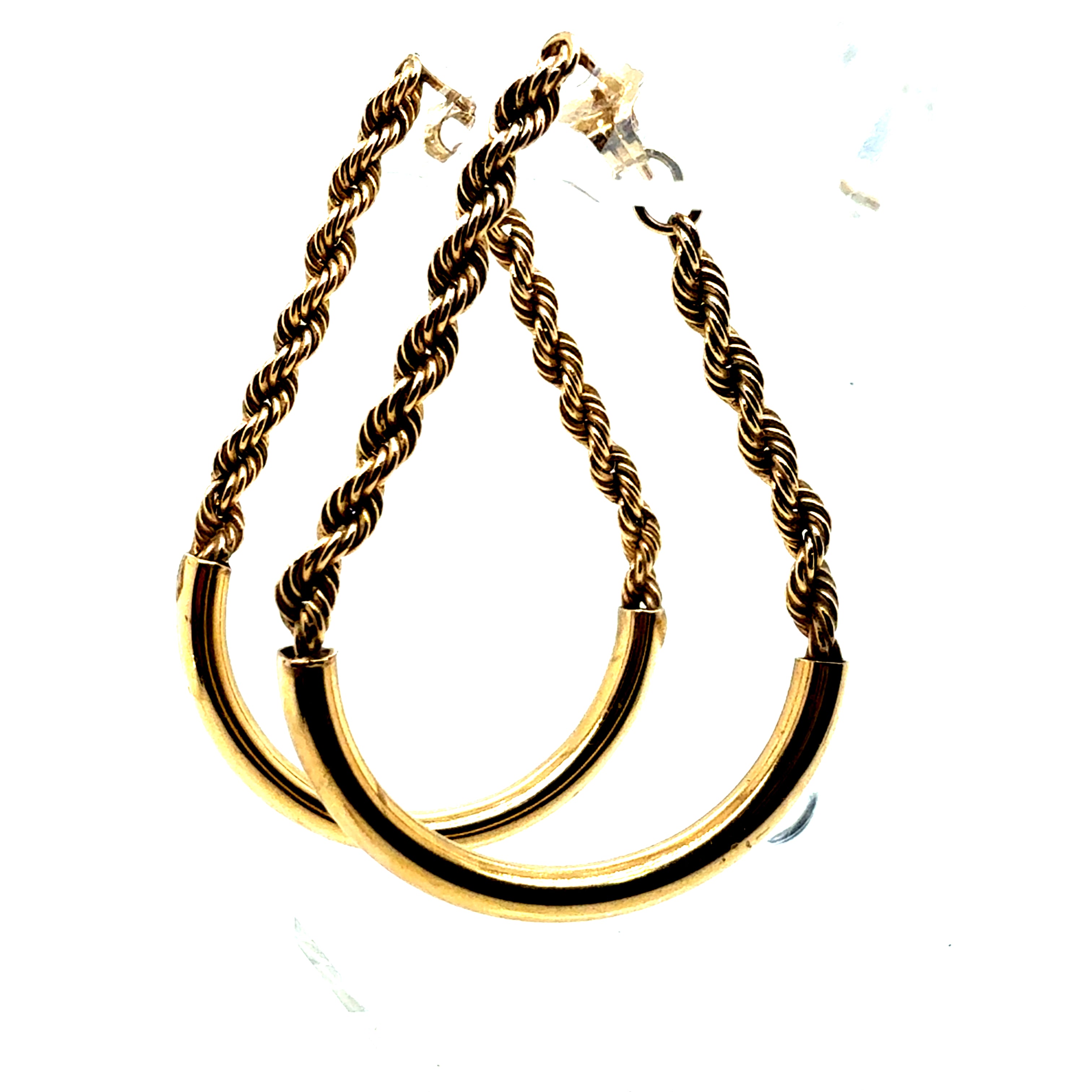 Retro Yellow Gold Rope Chain And Half Moon Hoop Earrings Circa 1980