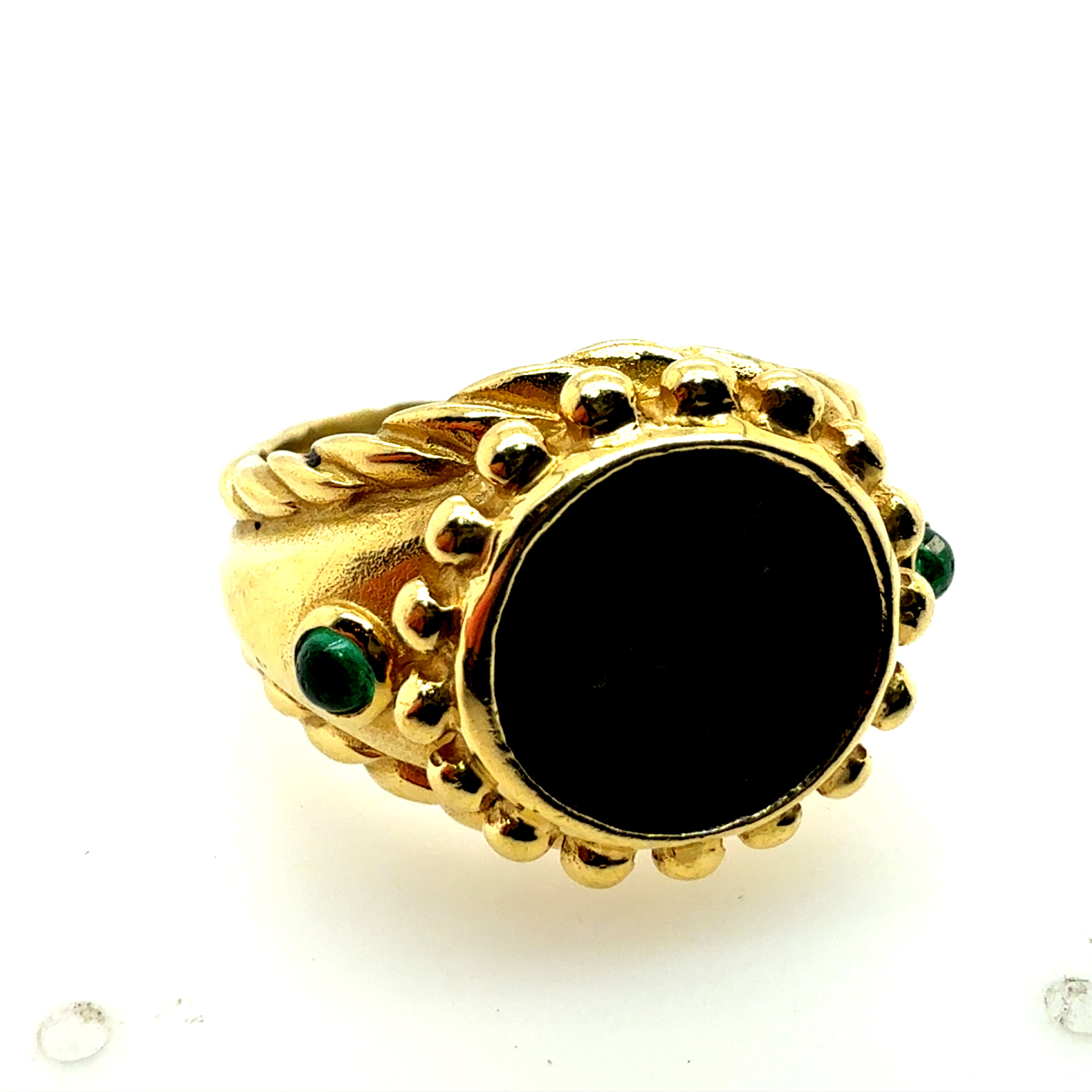 Retro Gold Roman Coin with Natural Emerald Statement Ring Circa 1980
