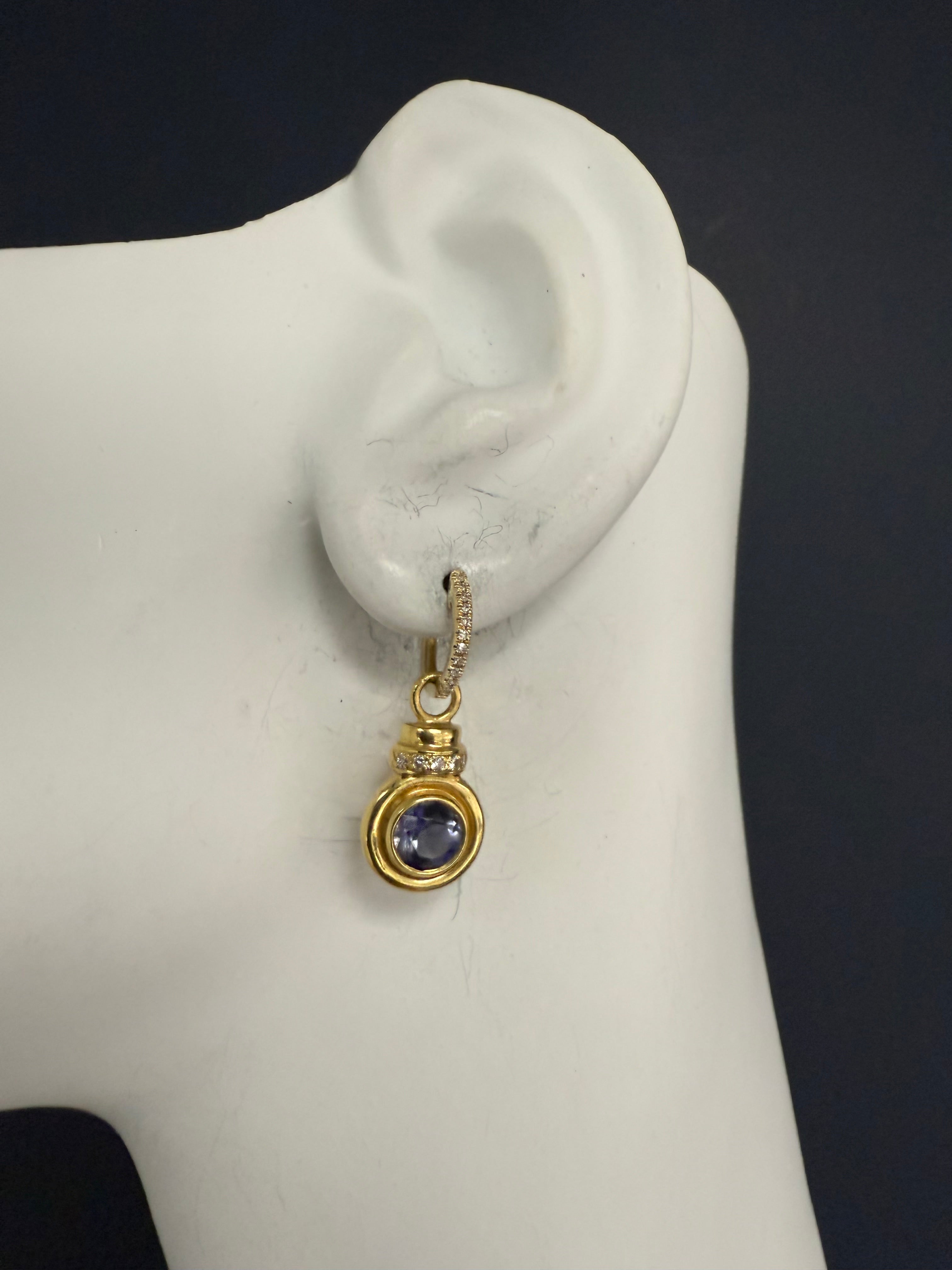 Retro Yellow Gold Drop Enhancer Earrings with Natural Diamonds and Tsavorites