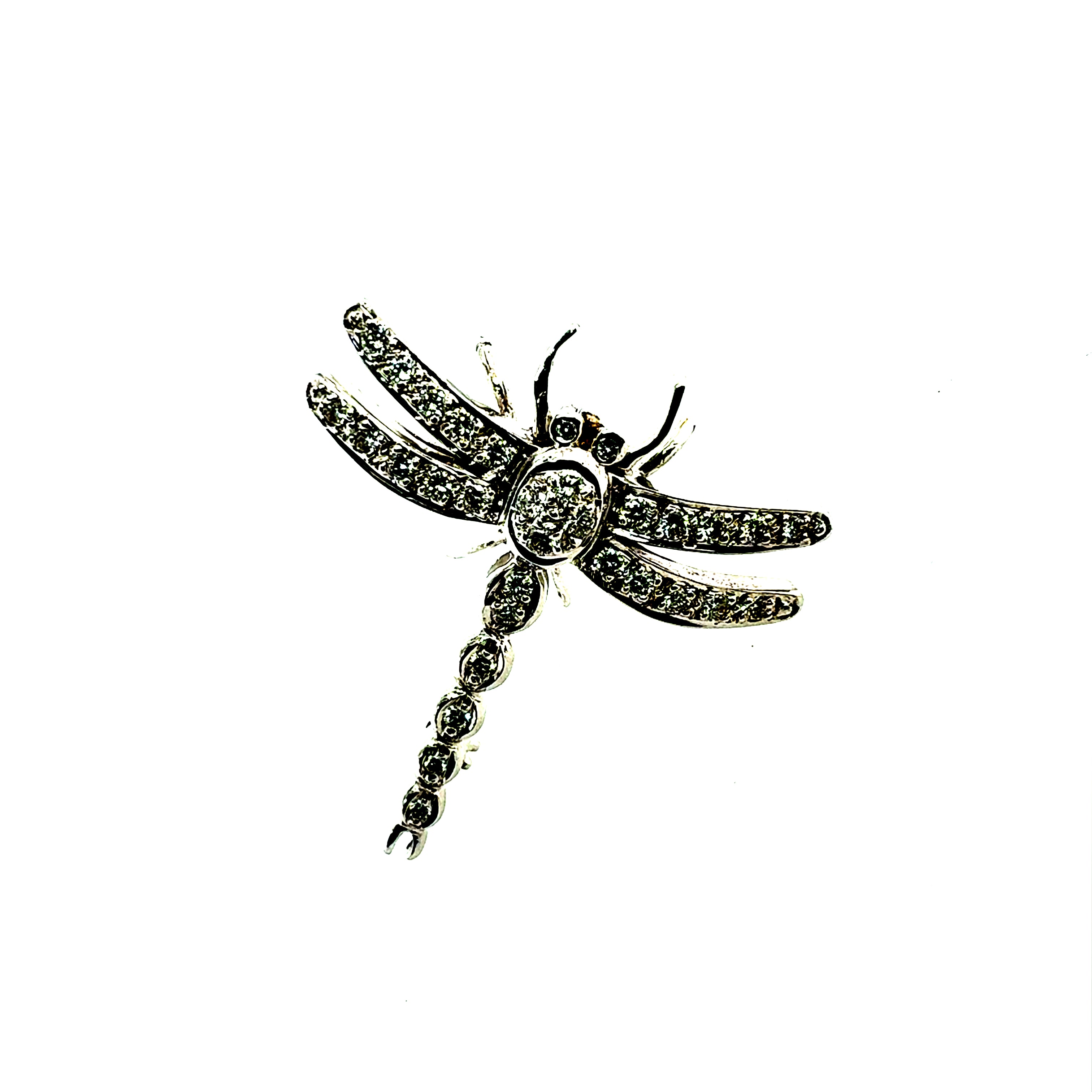 Retro White Gold 0.45 Carat Natural Diamond Dragonfly Pendant Brooch Circa 1990