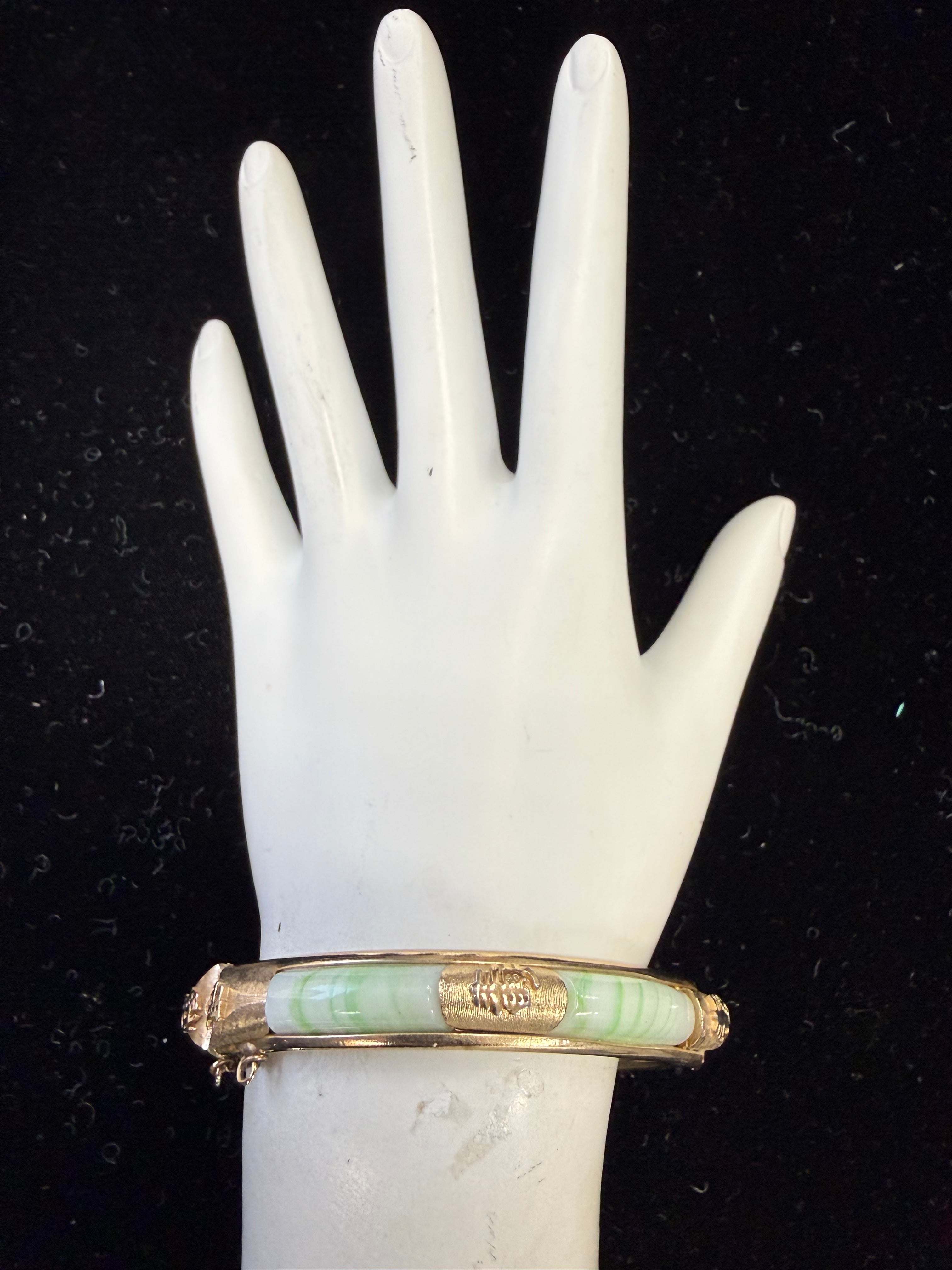 Retro Costume Yellow & Green Jade-Like Imitation Glass Spring Bangle