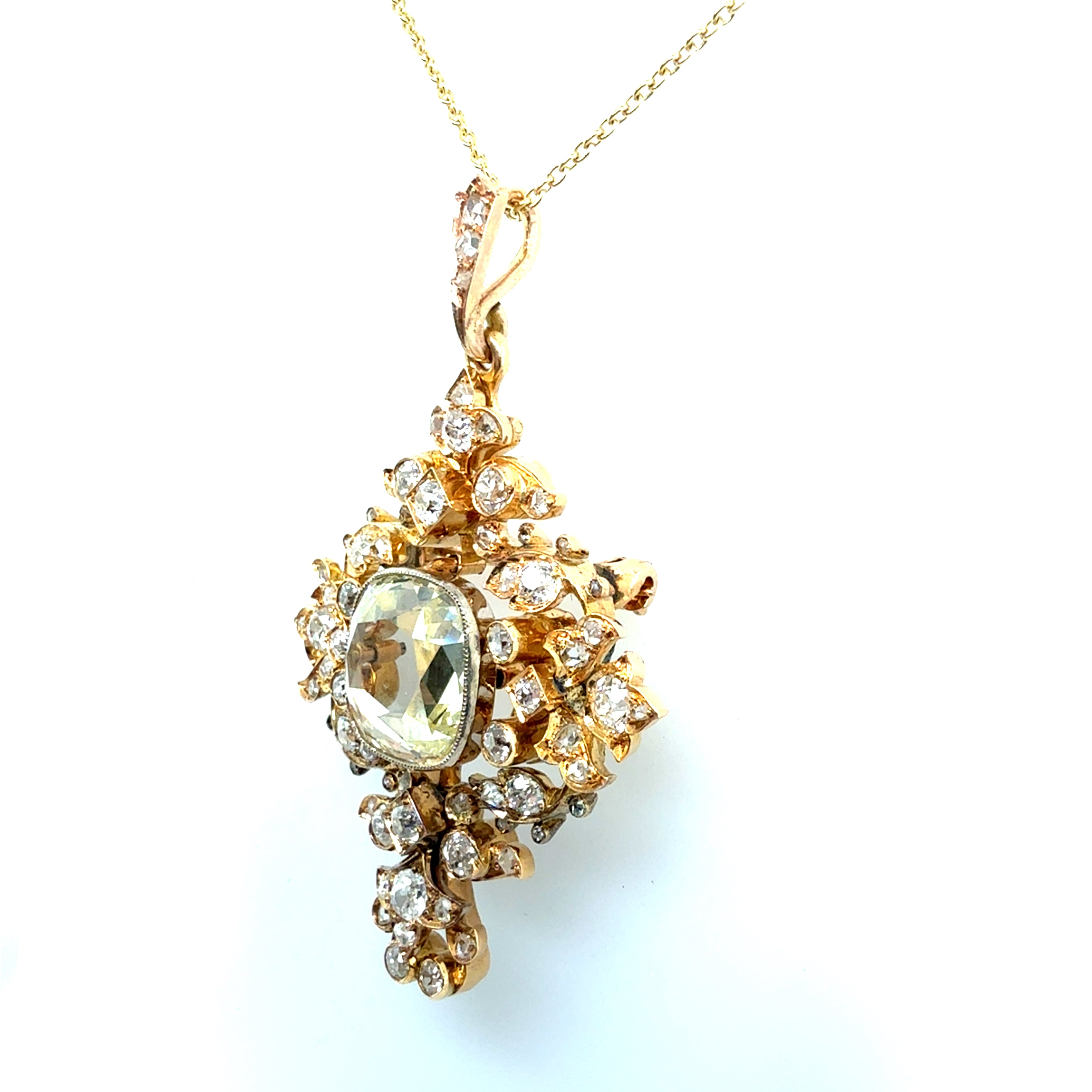 Retro Gold 3.2 Carat GIA Certified Natural Diamond Pendant Brooch Circa 1940