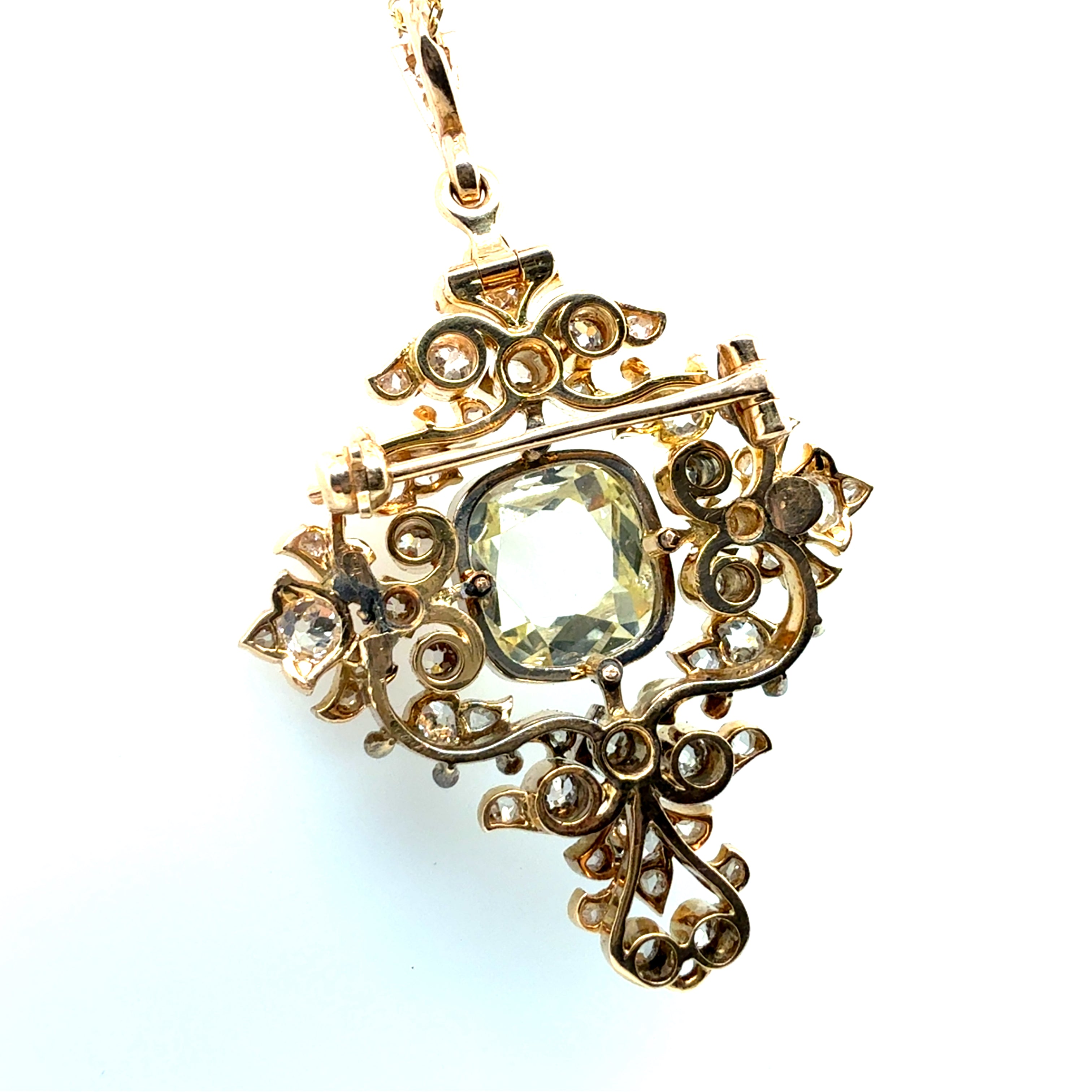 Retro Gold 3.2 Carat GIA Certified Natural Diamond Pendant Brooch Circa 1940