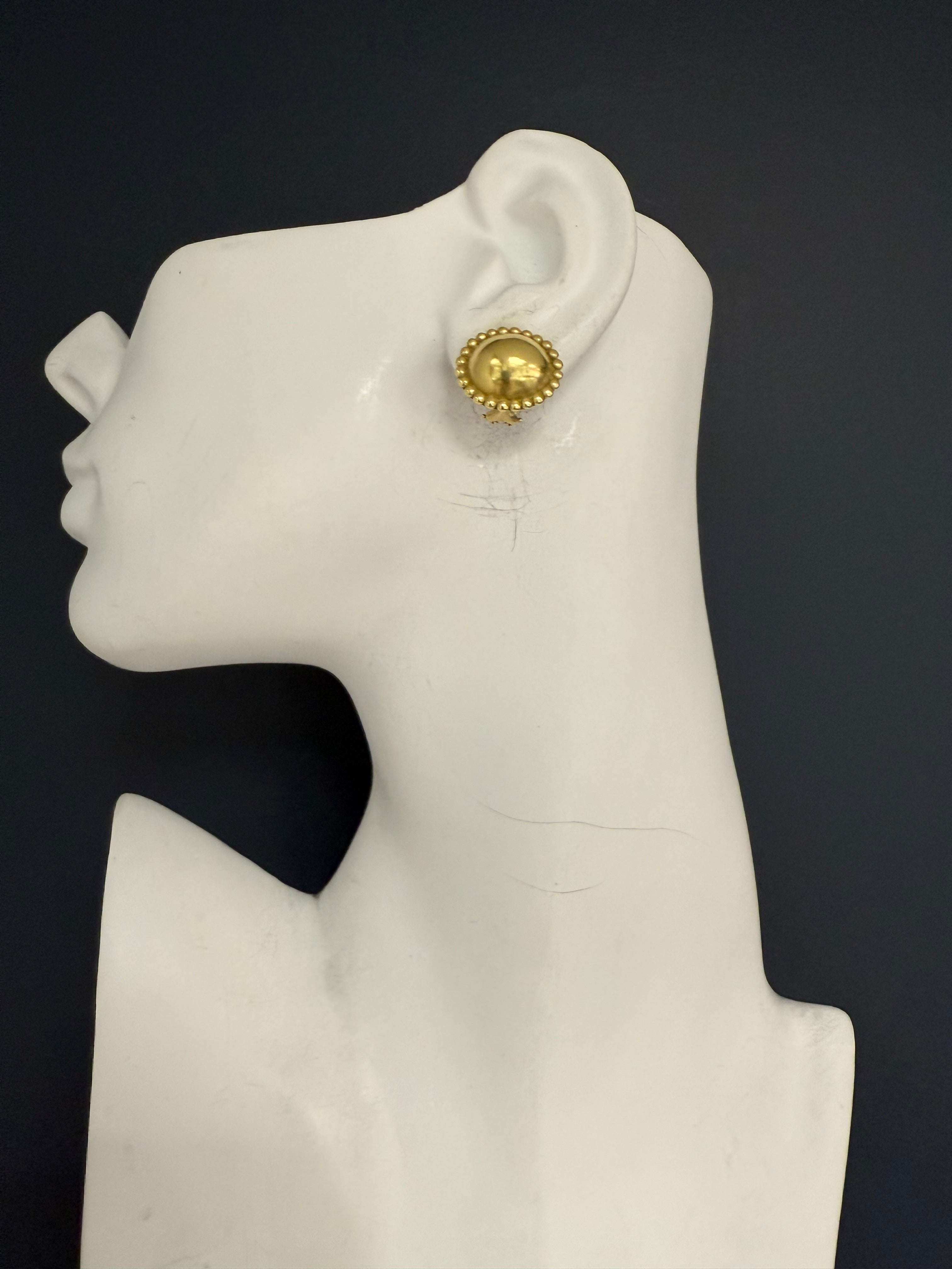 Retro 18K Gold Satin Finish Beaded Earrings by Kieselstein-Cord, Dated 1983