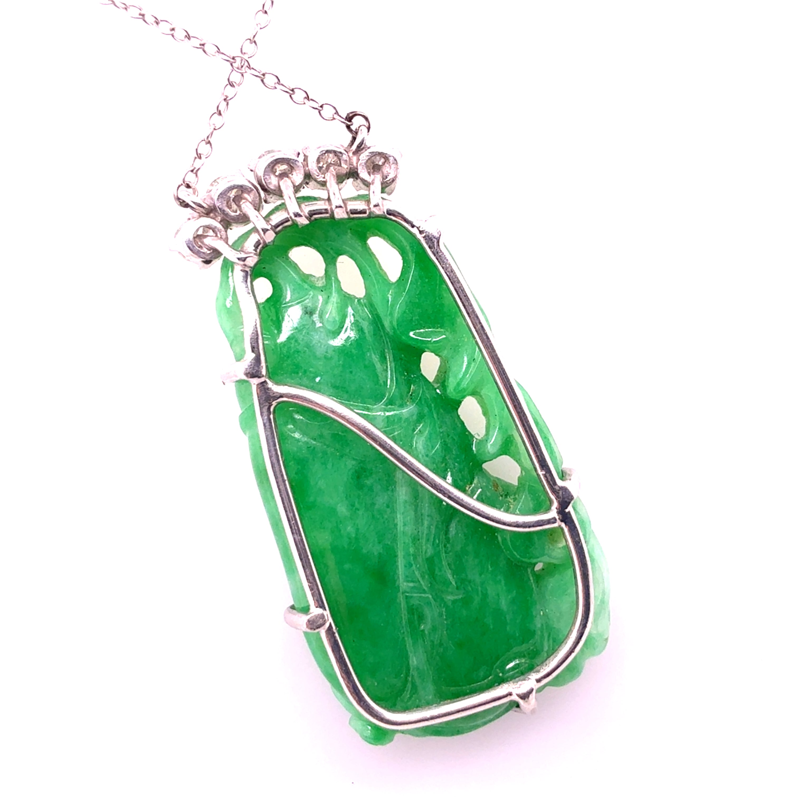 Retro Gold GIA Certified Natural Diamond & A Grade JADE Pendant Circa 1970