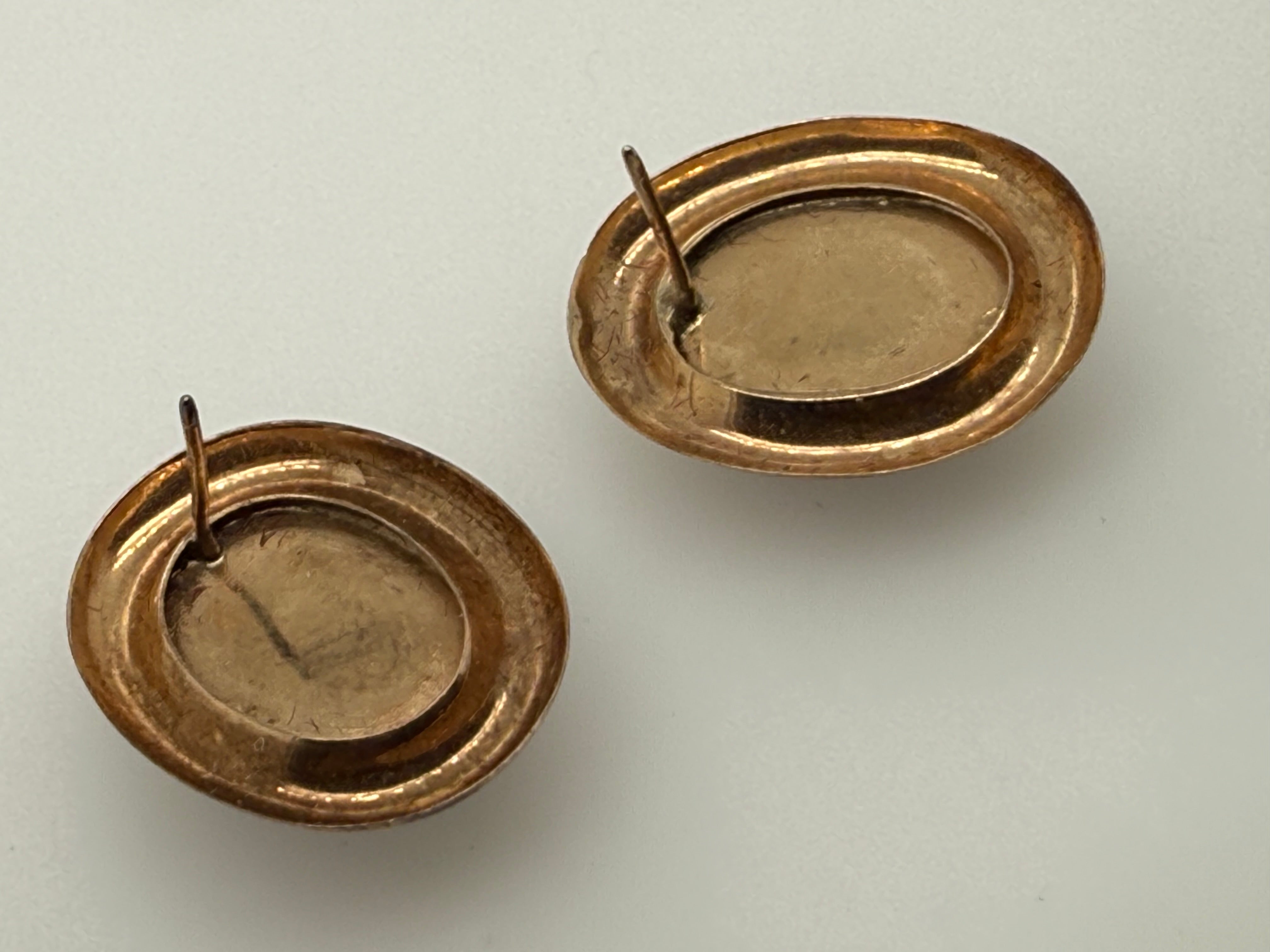 Retro Yellow Gold Oval Blue Lapis Lazuli Cabochon Statement Earrings Circa 1970