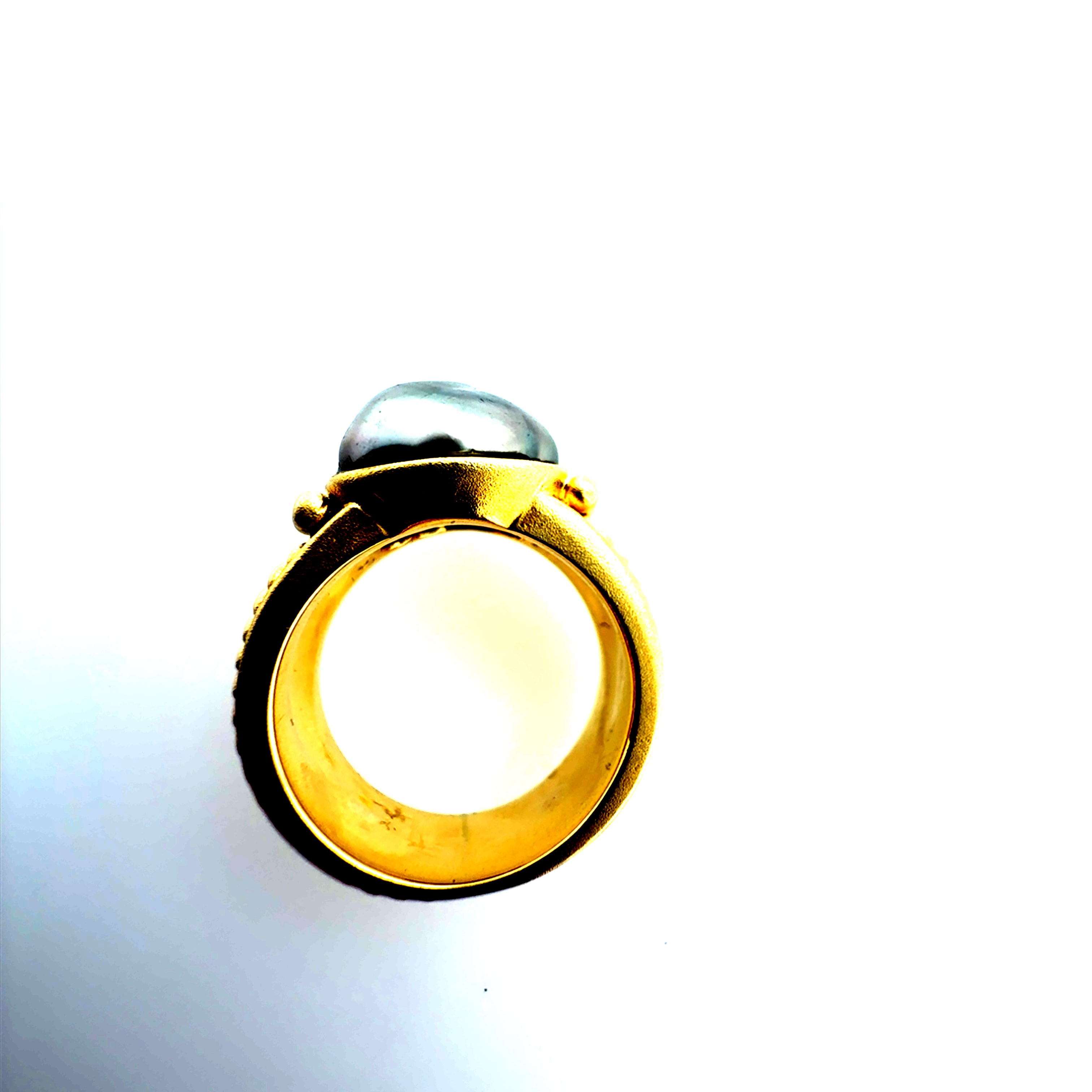 Retro Yellow Gold Black Tahitian Baroque Pearl Statement Ring Circa 2000
