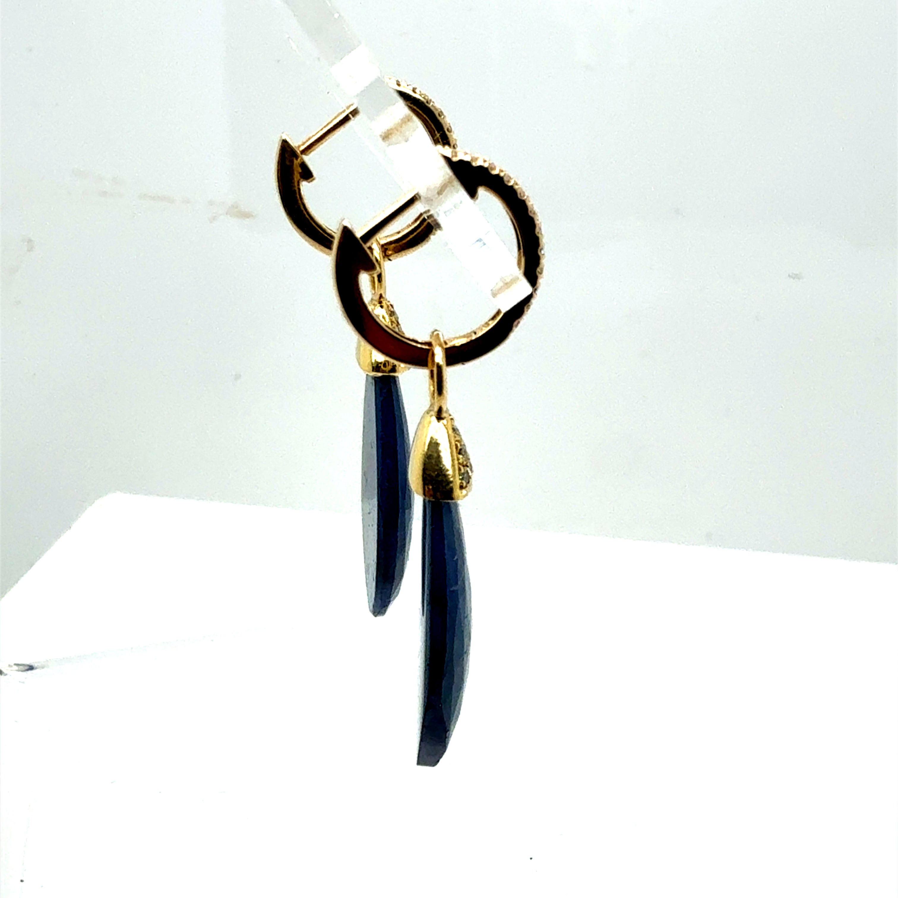 Modern Gold Natural Rose-Cut Sapphire and Diamond Drop Statement Earrings