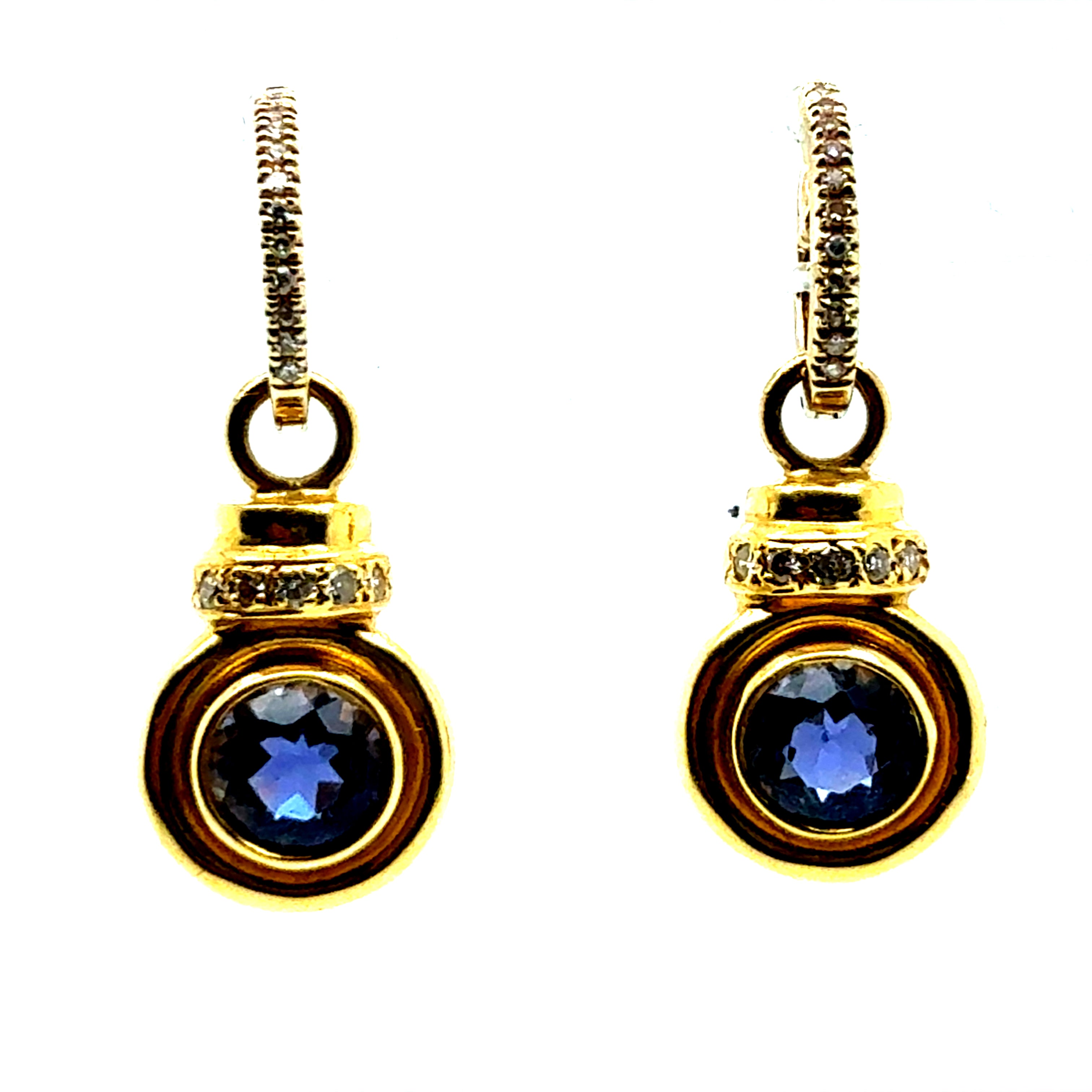 Retro Yellow Gold Drop Enhancer Earrings with Natural Diamonds and Tsavorites