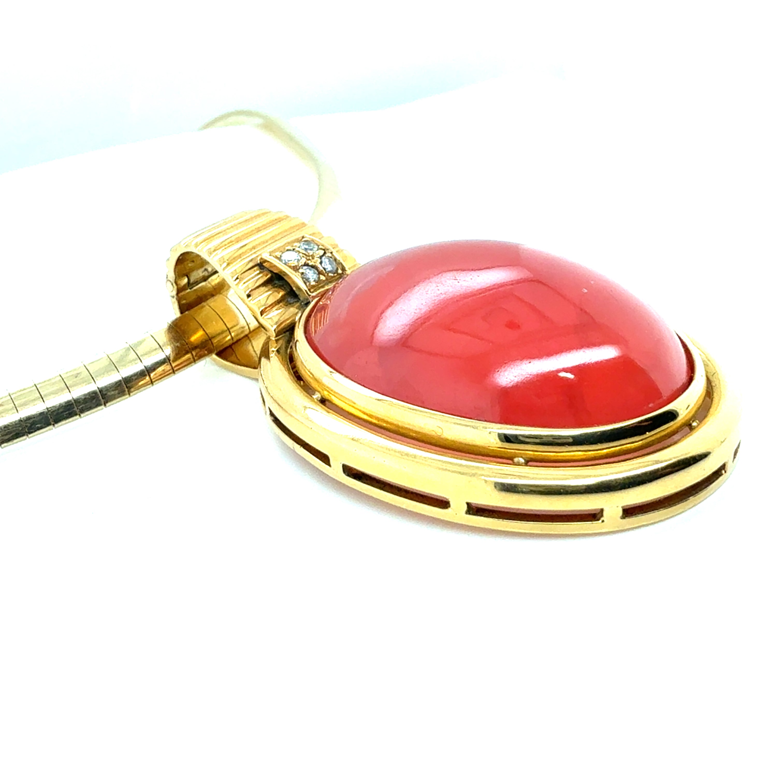 Retro Gold Natural Rhodochrosite & Diamond Statement Pendant Circa 1970
