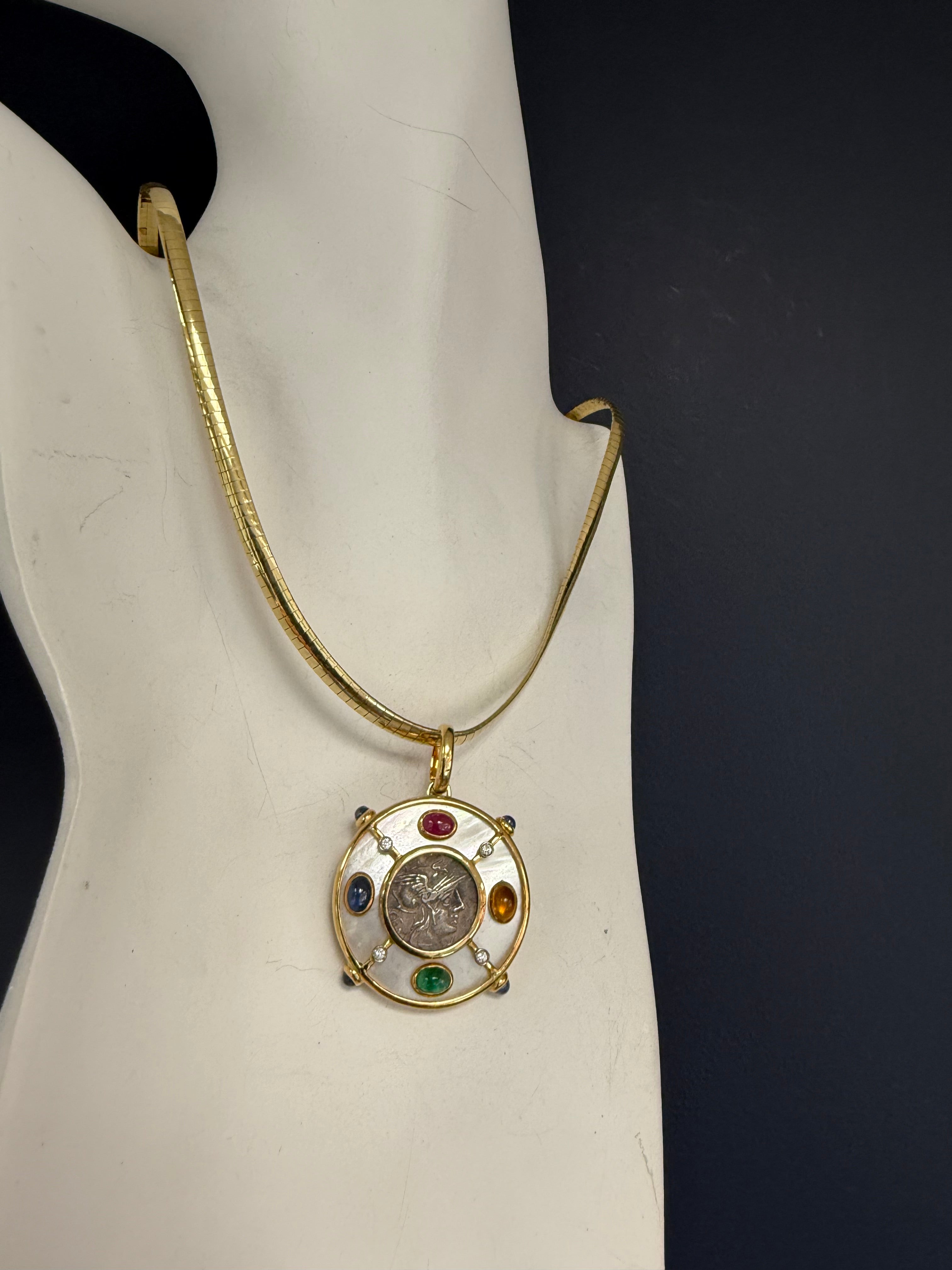 Retro Gold Multicolor CAB Natural Gems Pendant by GIANSANTI ROMA