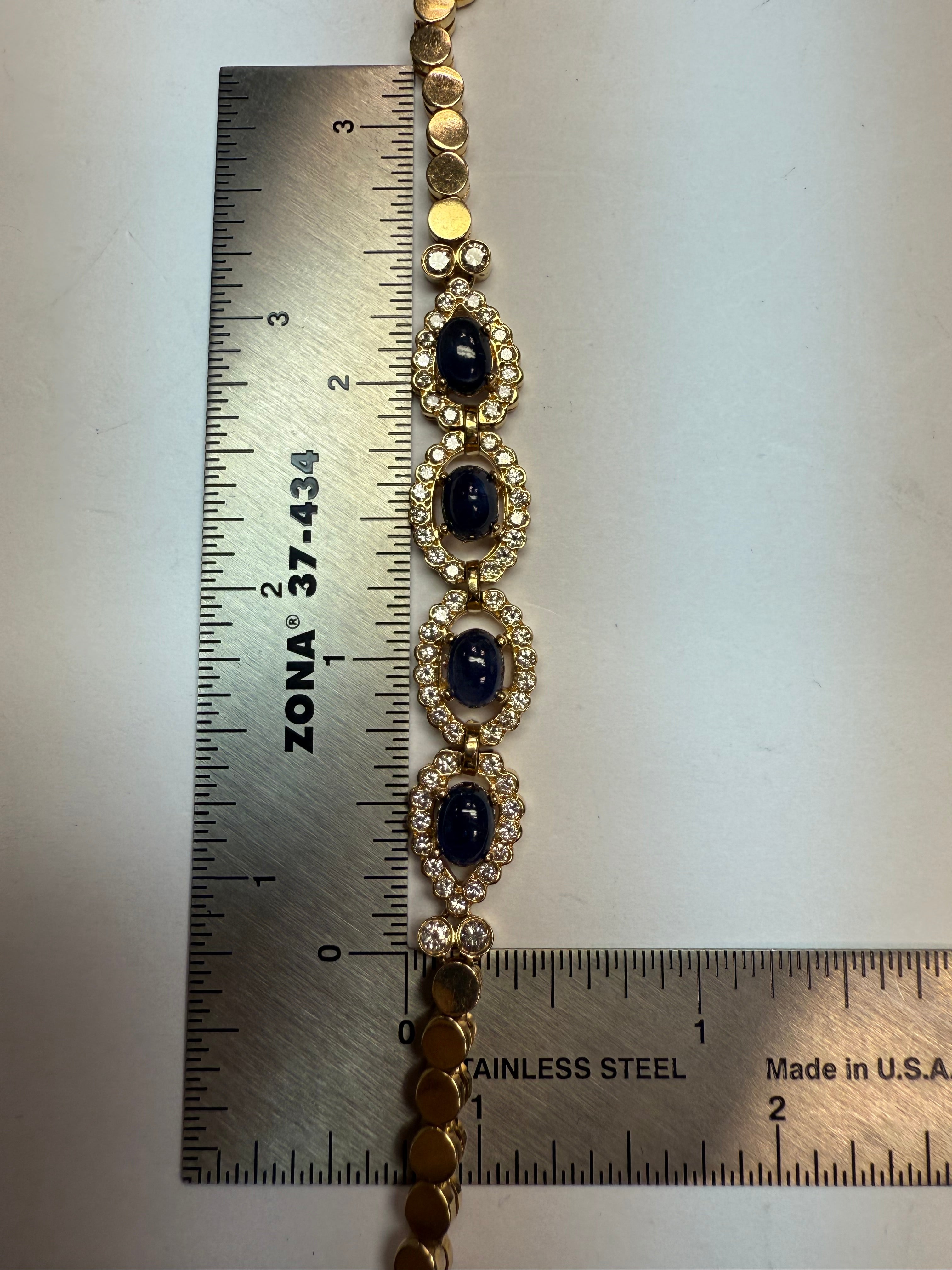 Retro Gold 6 Carat Natural Diamond & Blue Sapphire CAB Bracelet Circa 1980