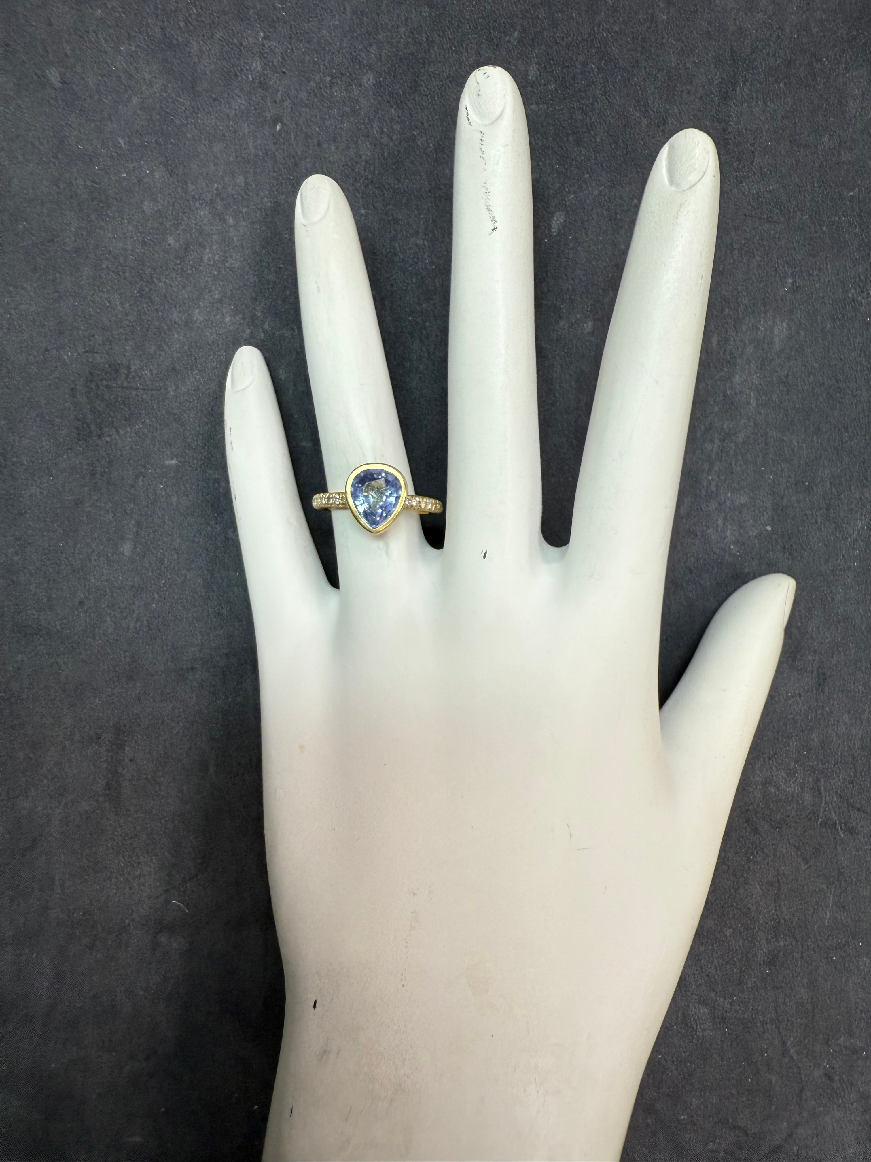 Modern Gold 2.12 Carat Pear Blue Sapphire & Natural Diamond Statement Ring