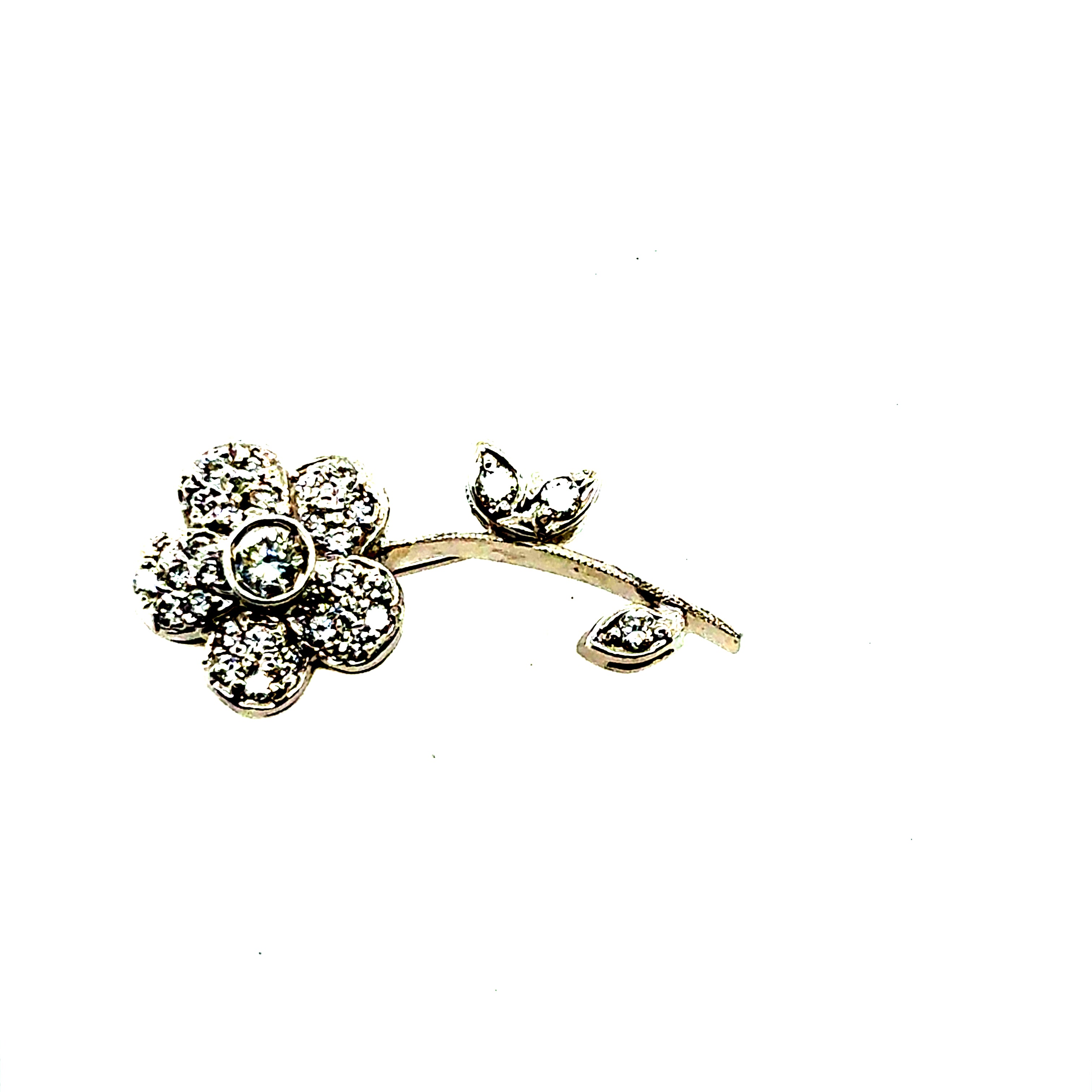 Retro White Gold 0.42 Carat Natural Diamond Flower Brooch Pin Circa 1970