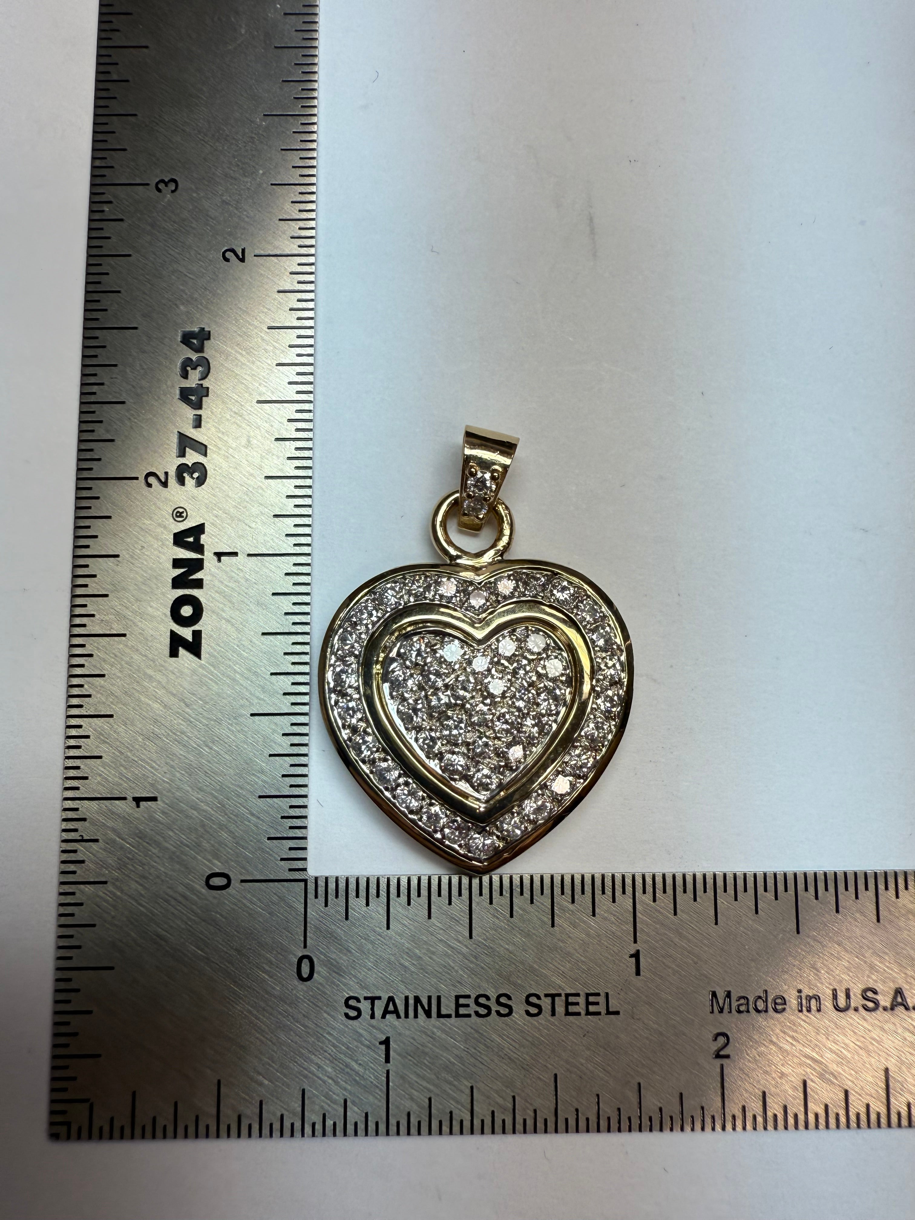 Retro Gold 1.5 Carat Natural Colorless Diamond Heart Shape Pendant