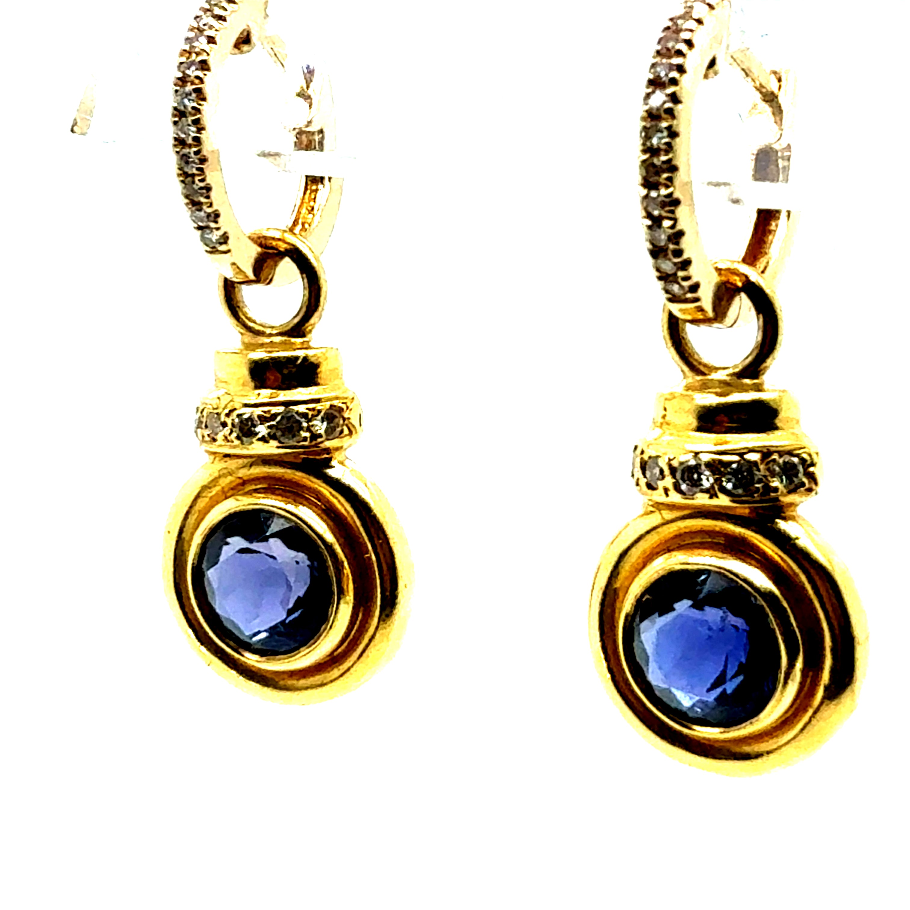 Retro Yellow Gold Drop Enhancer Earrings with Natural Diamonds and Tsavorites