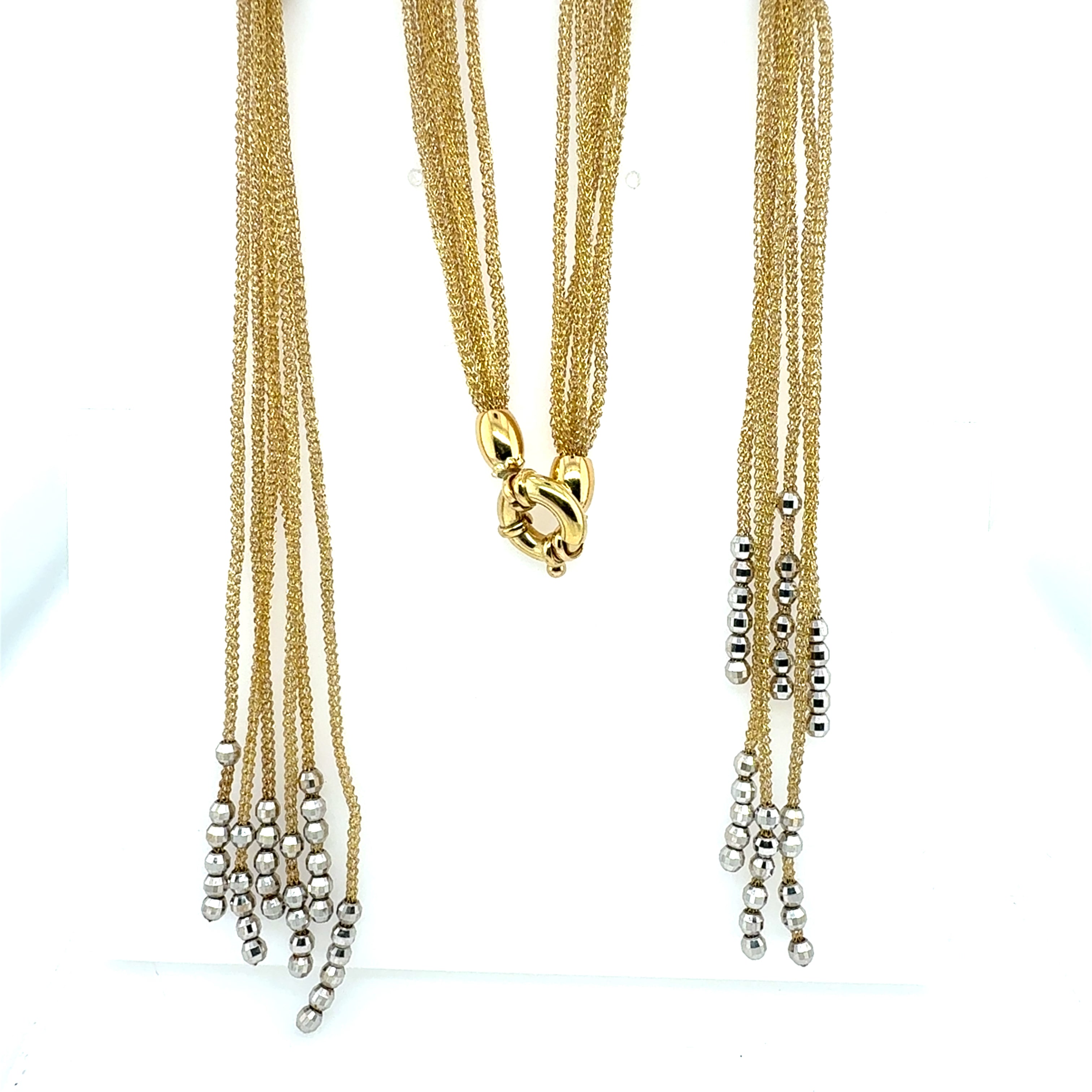 Retro Yellow Gold Six-Strand Woven 36 Inch Chain Necklace Circa 1980